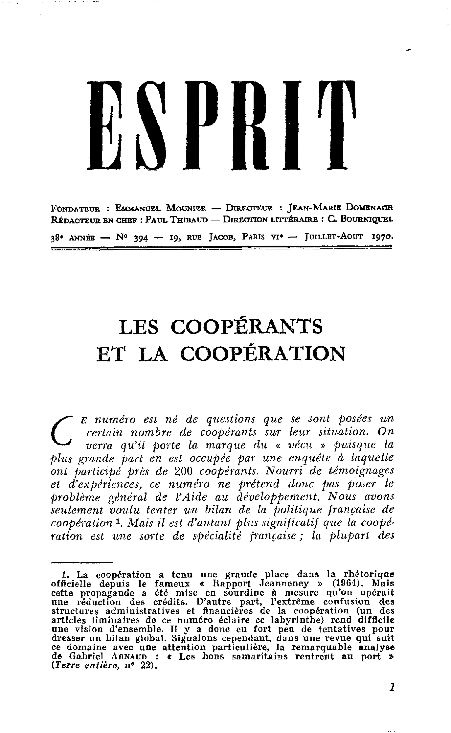 LES COOPÉRANTS ET LA COOPÉRATION