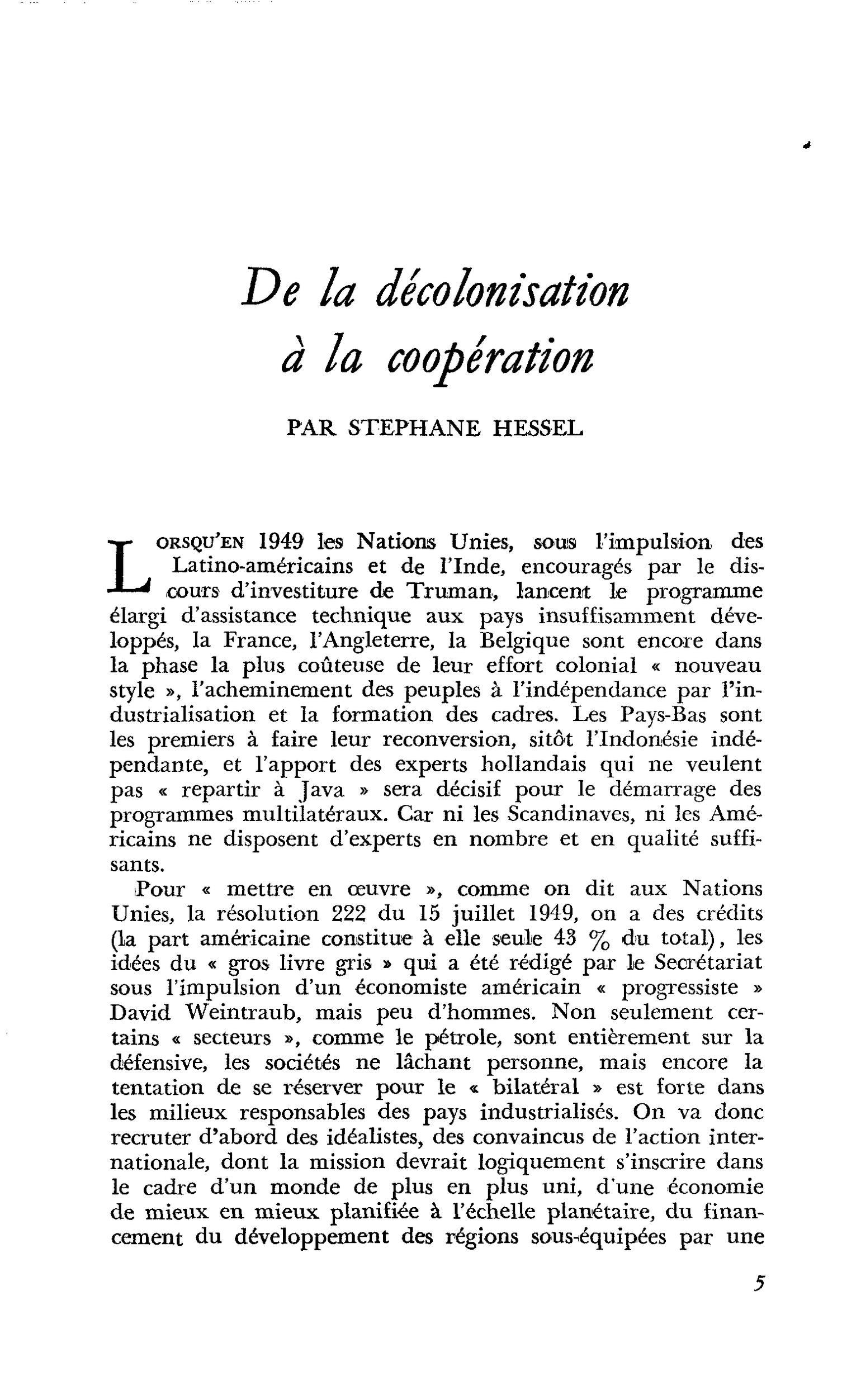De la décolonisation à la coopération