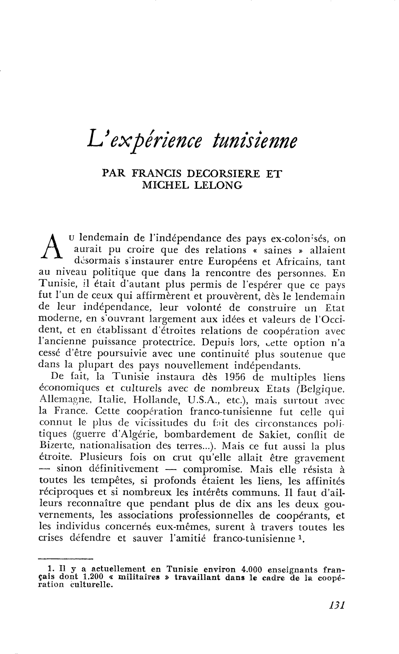 L’expérience tunisienne