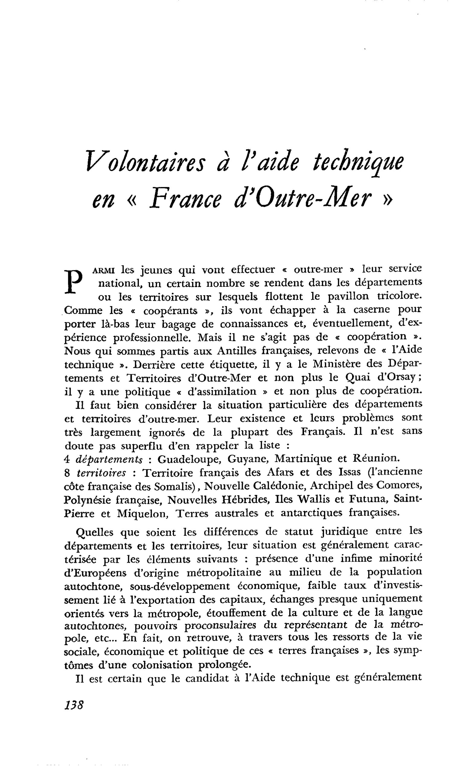 Volontaires à l’aide technique en « France d’Outre-Mer »
