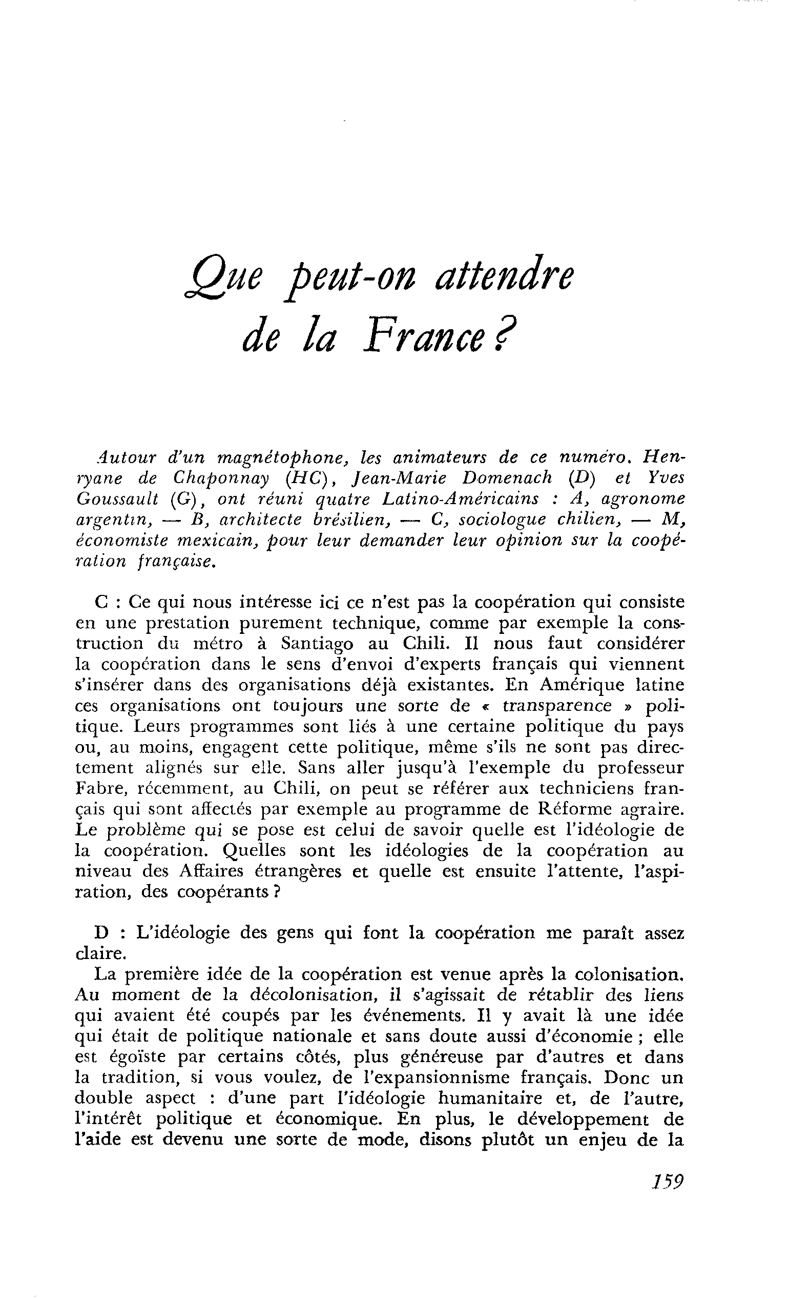 Que peut-on attendre de la France ?