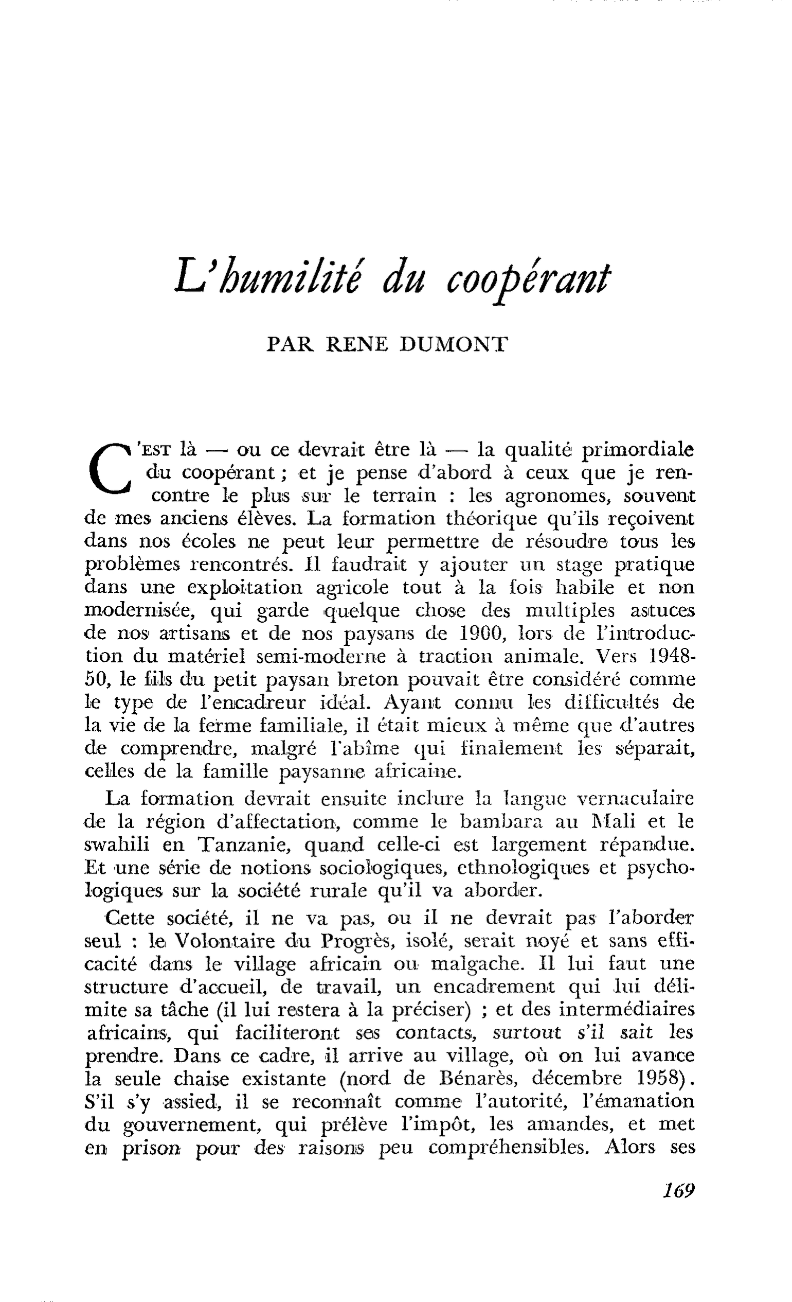 L’humilité du coopérant