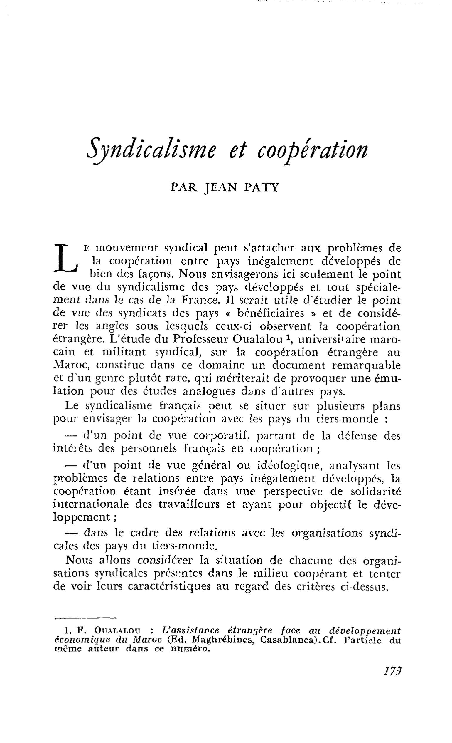 Syndicalisme et coopération
