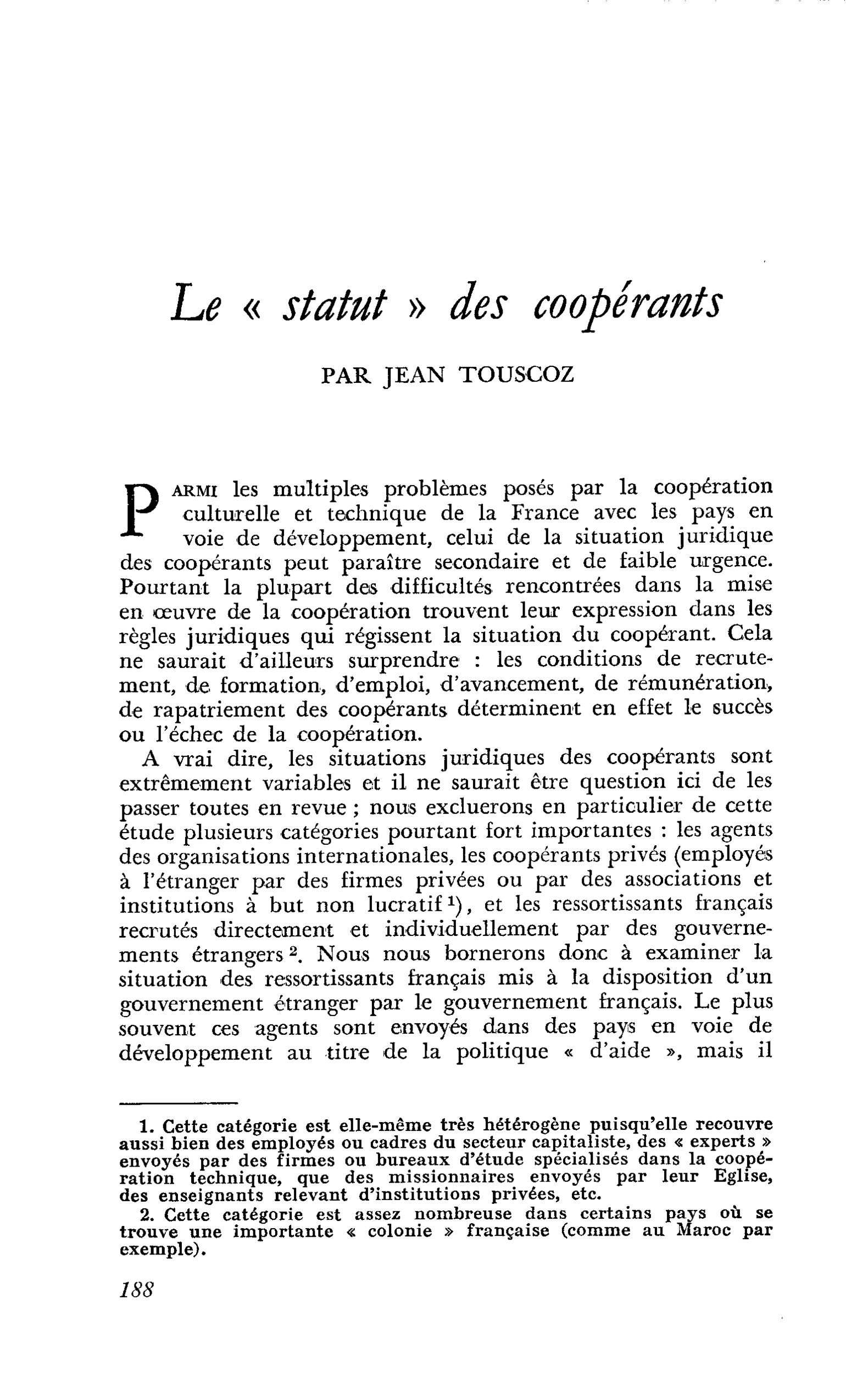 Le « statut » des coopérants
