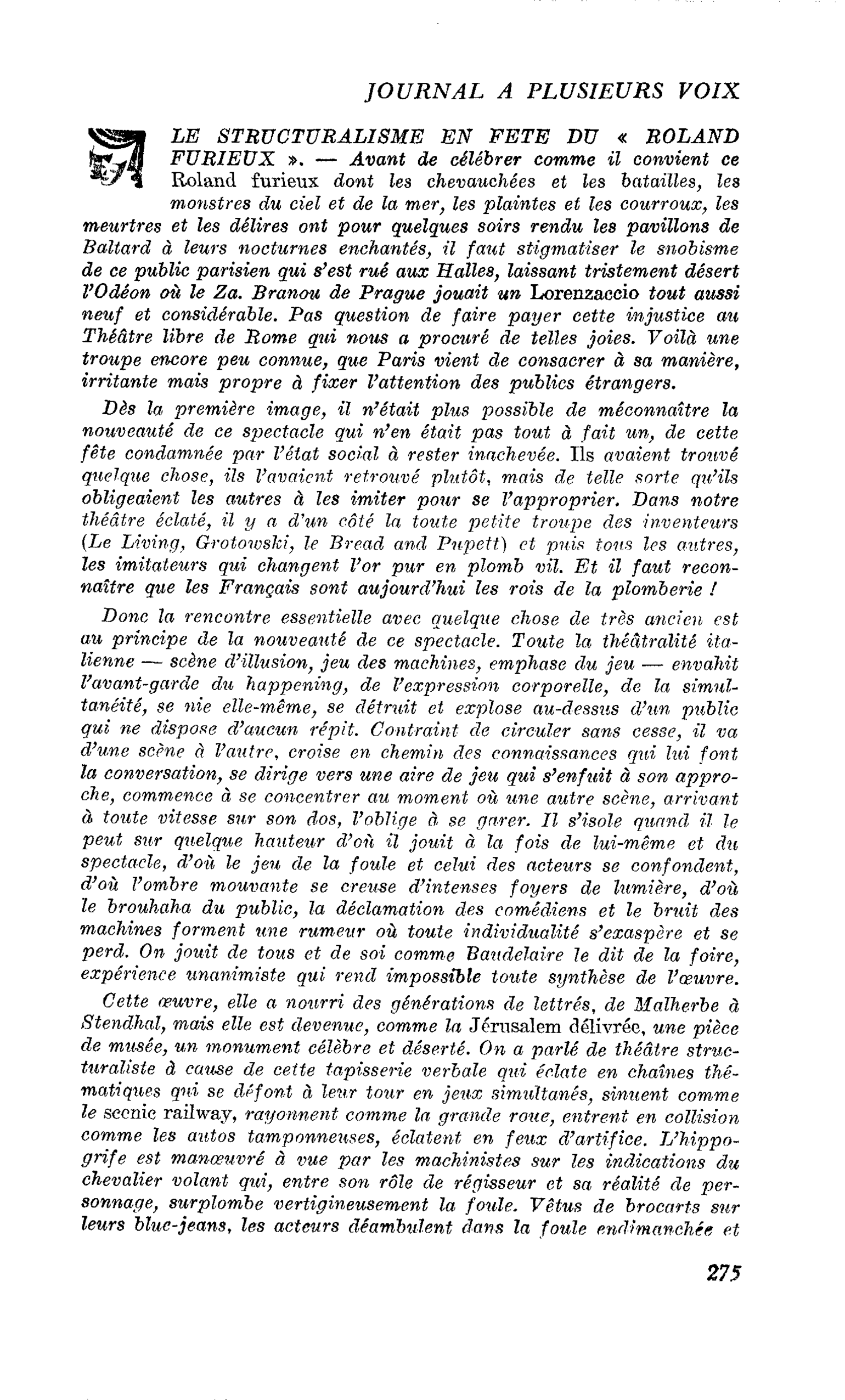 LE STRUCTURALISME EN FETE DU « ROLAND FURIEUX »