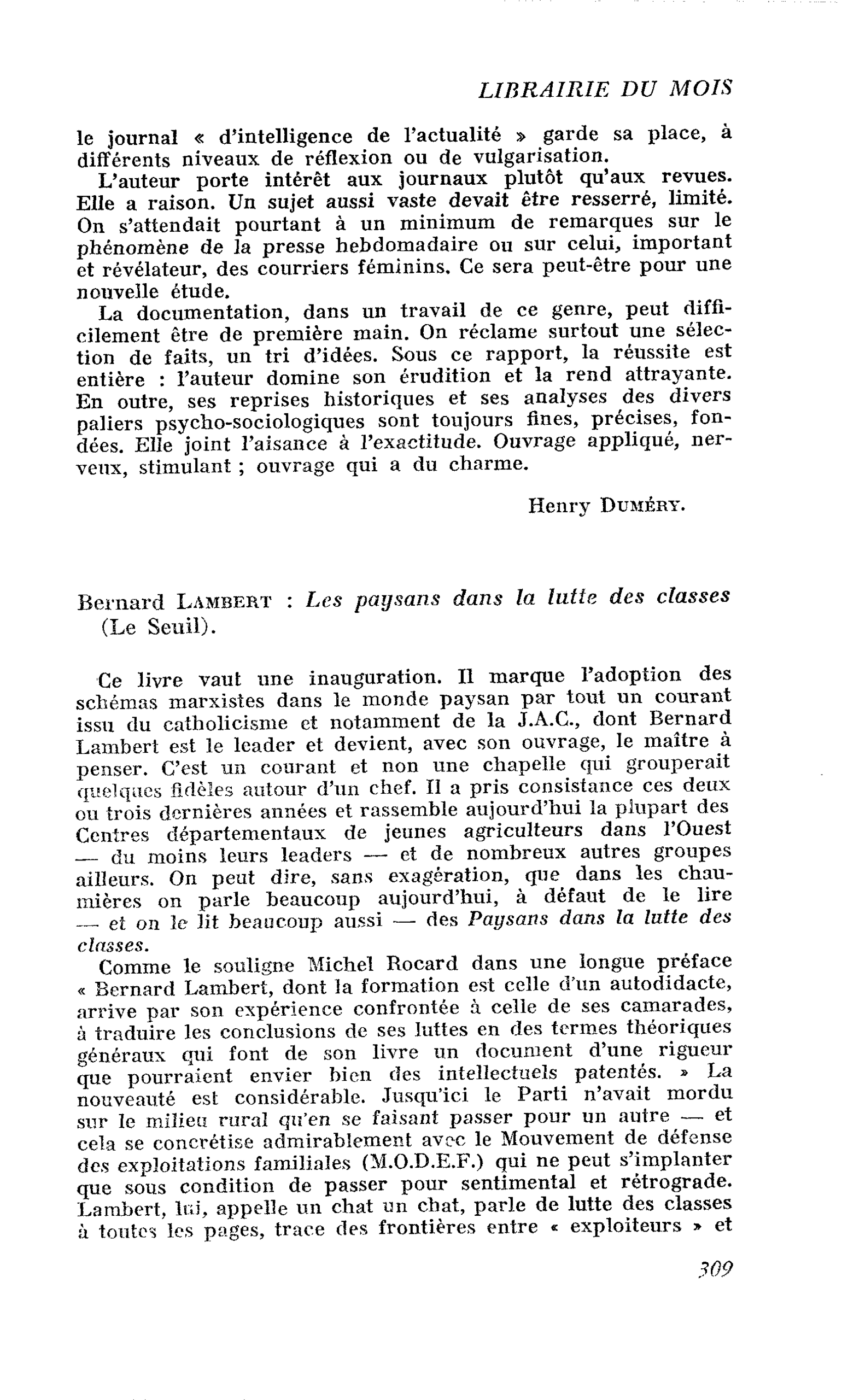 Bernard Lambert : Les paysans dans la lutte des classes