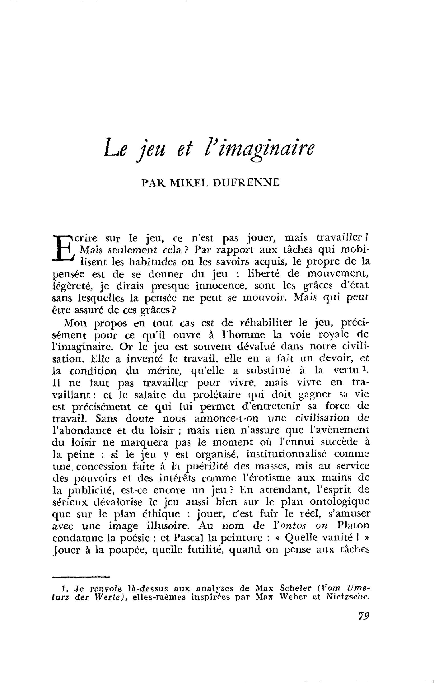Le jeu et l’imaginaire