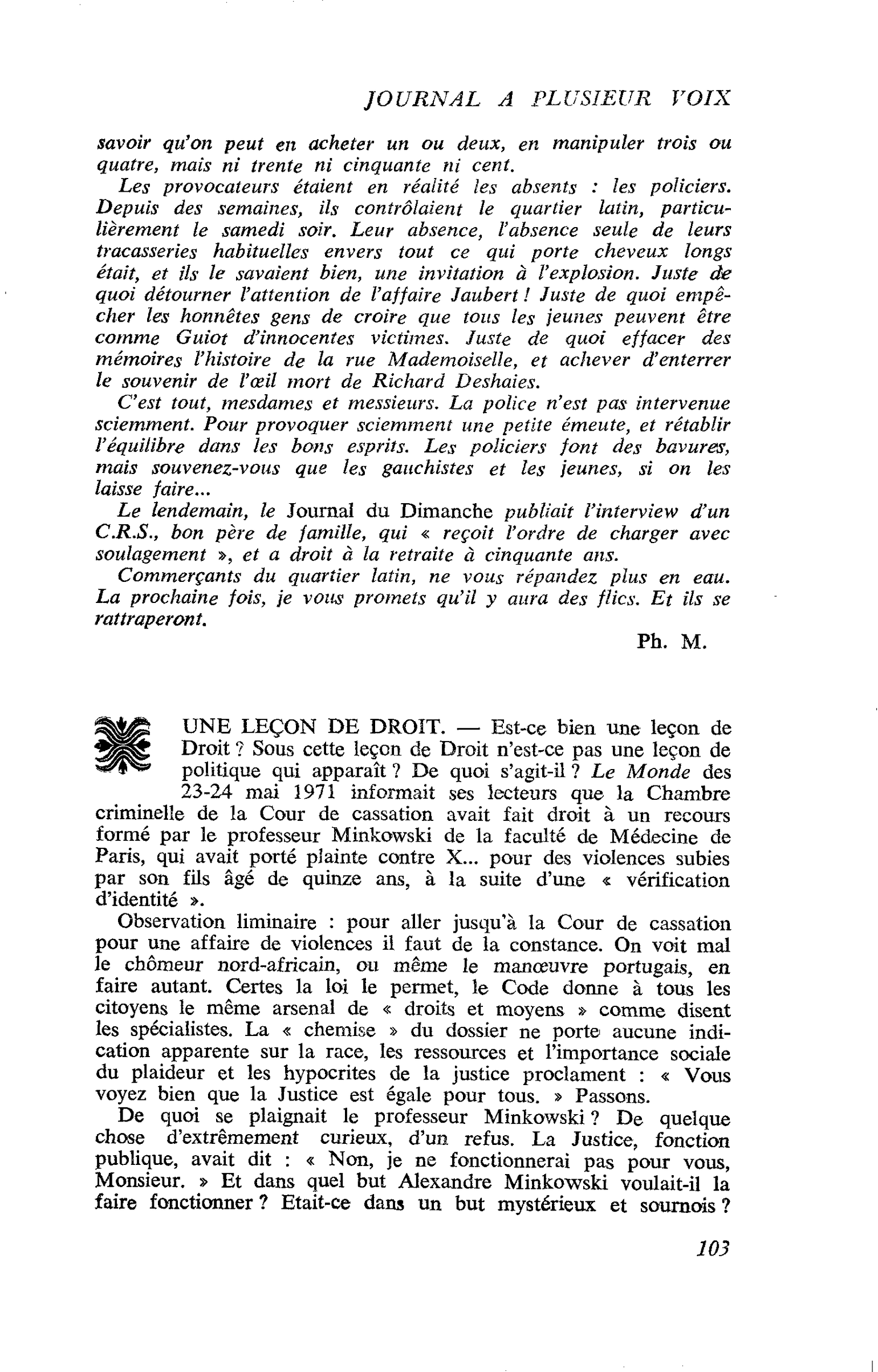 UNE LEÇON DE DROIT