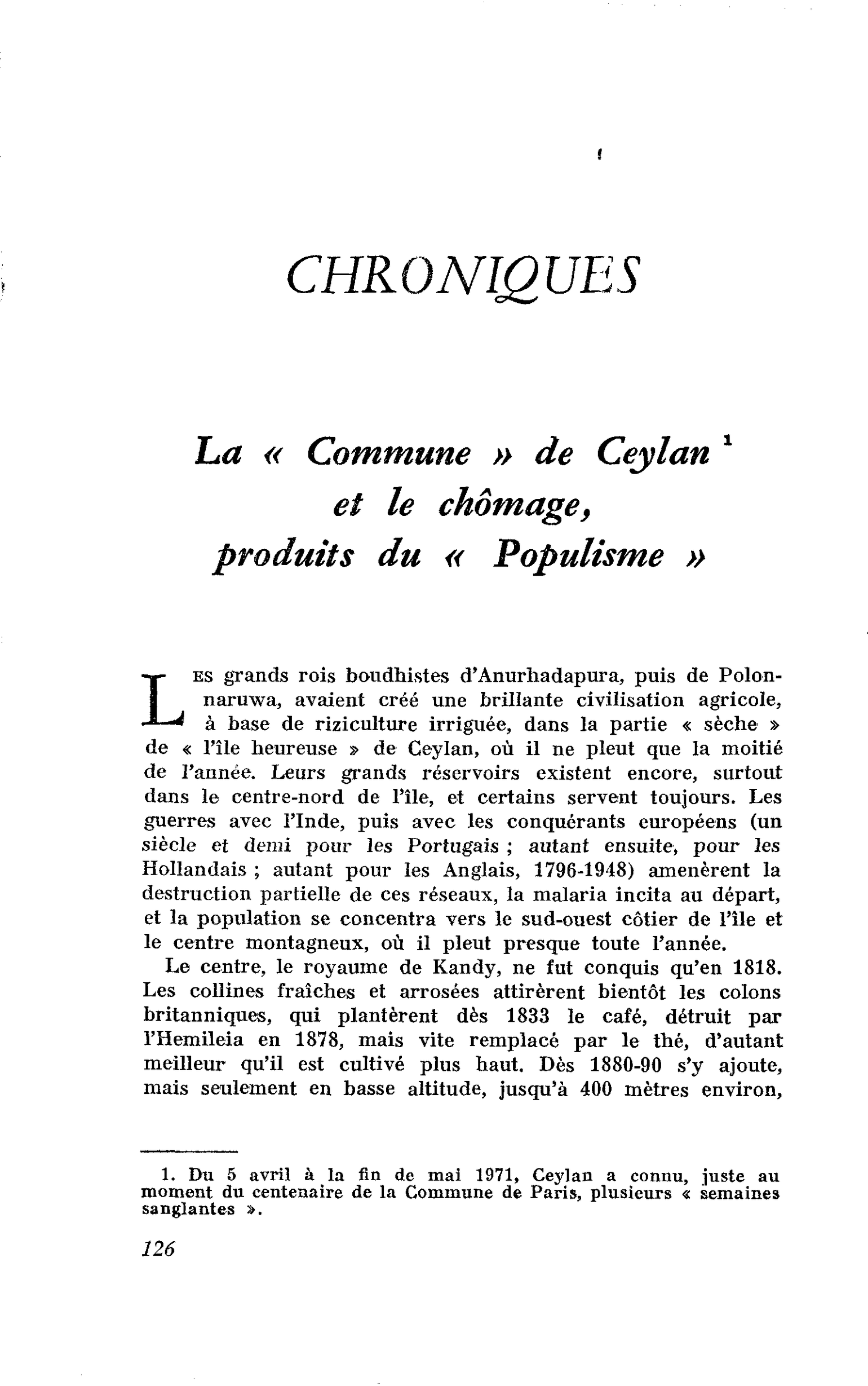 La « Commune » de Ceylan et le chômage, produits du « Populisme »