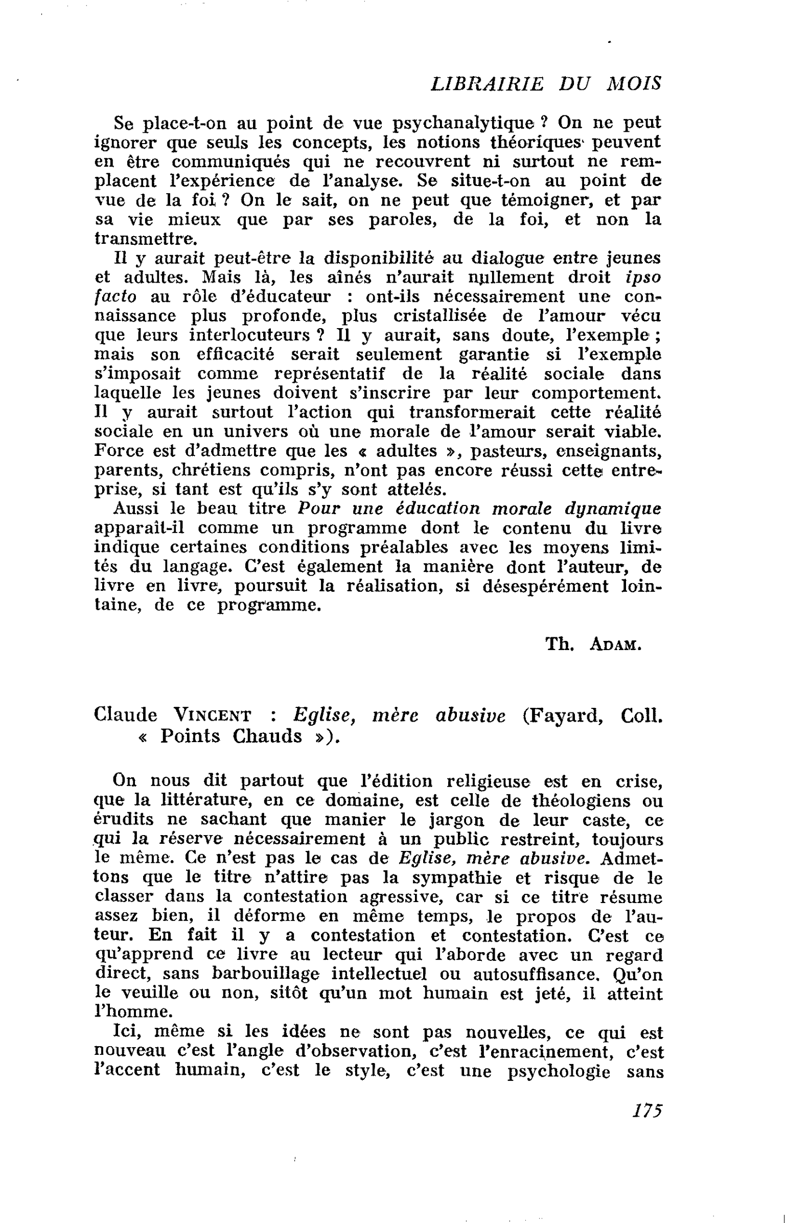 Claude Vincent : Eglise, mère abusive