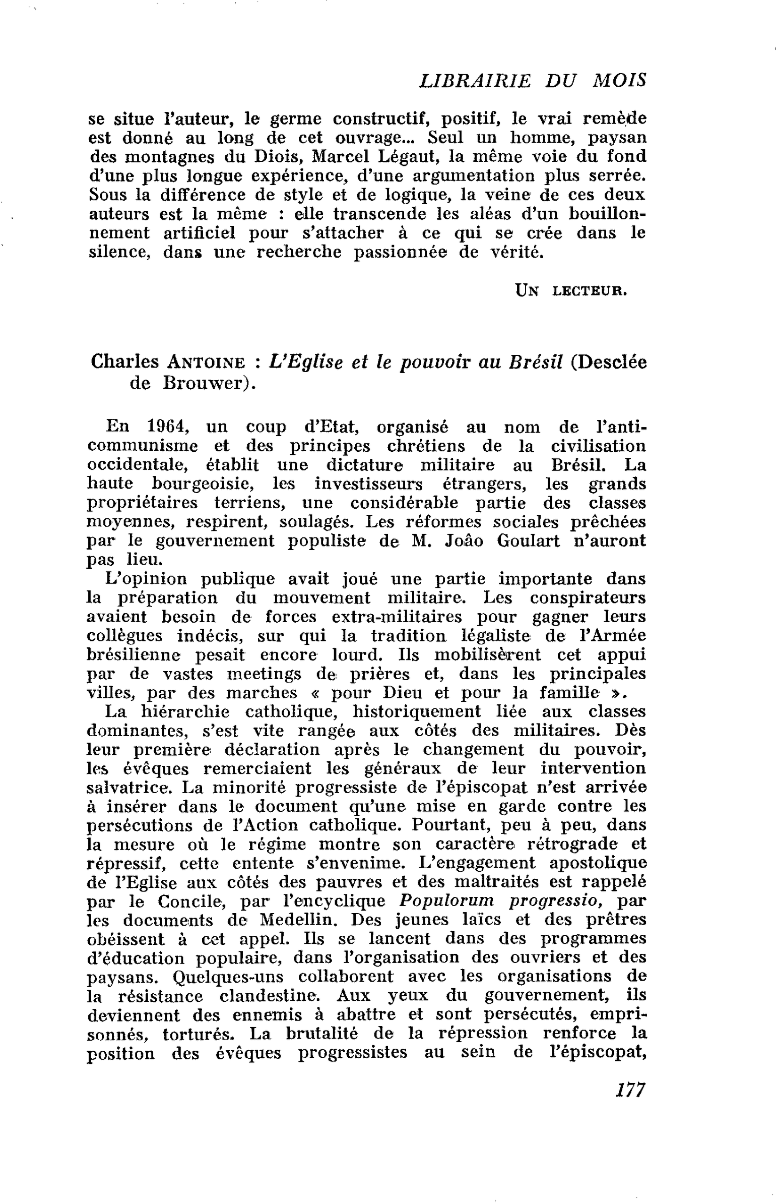 Charles Antoine : L’Eglise et le pouvoir au Brésil