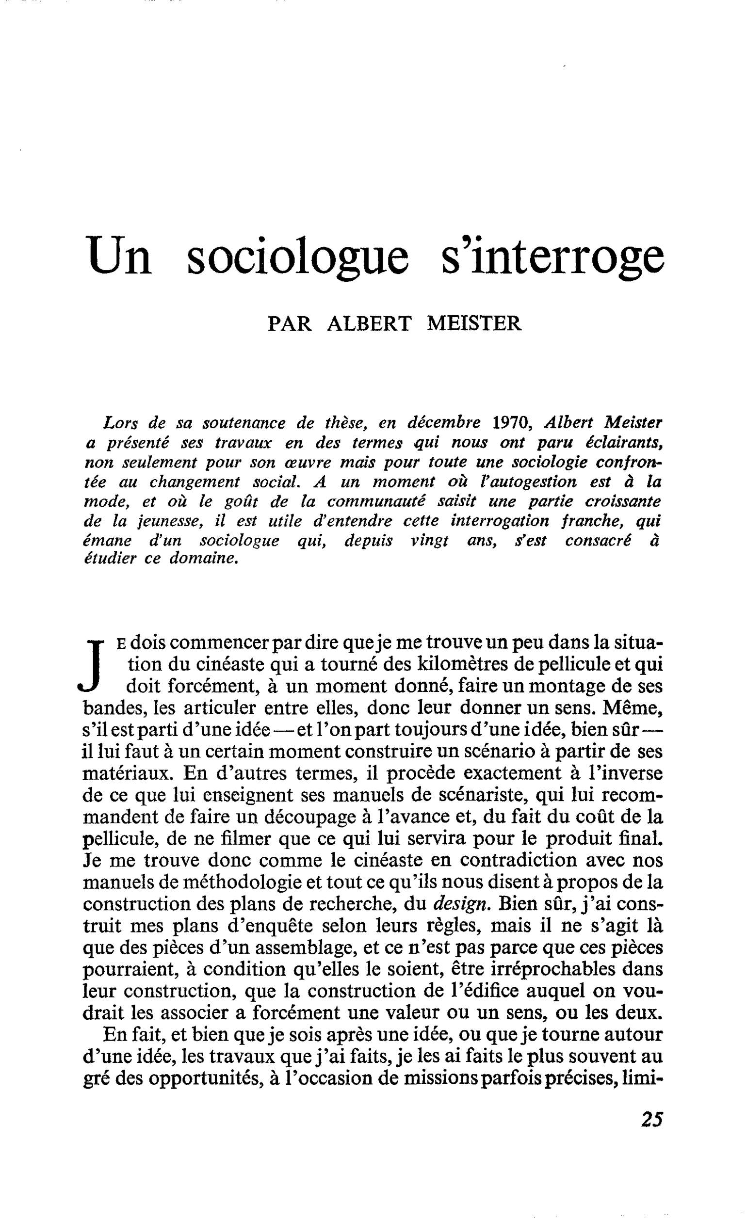 Un sociologue s’interroge