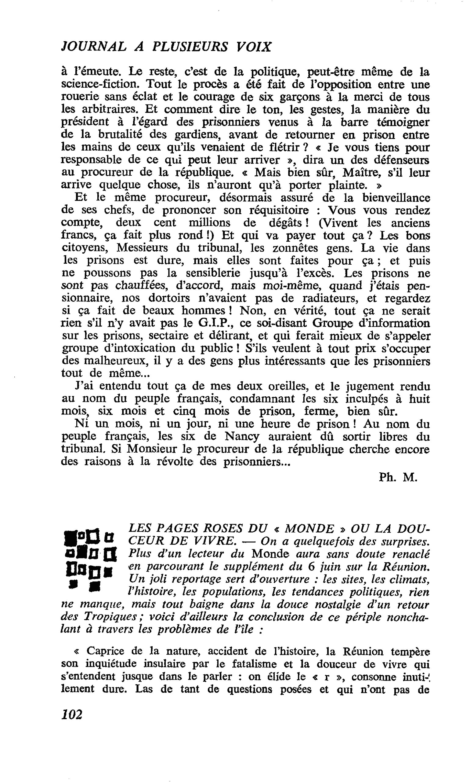 LES PAGES ROSES DU « MONDE » OU LA DOUCEUR DE VIVRE