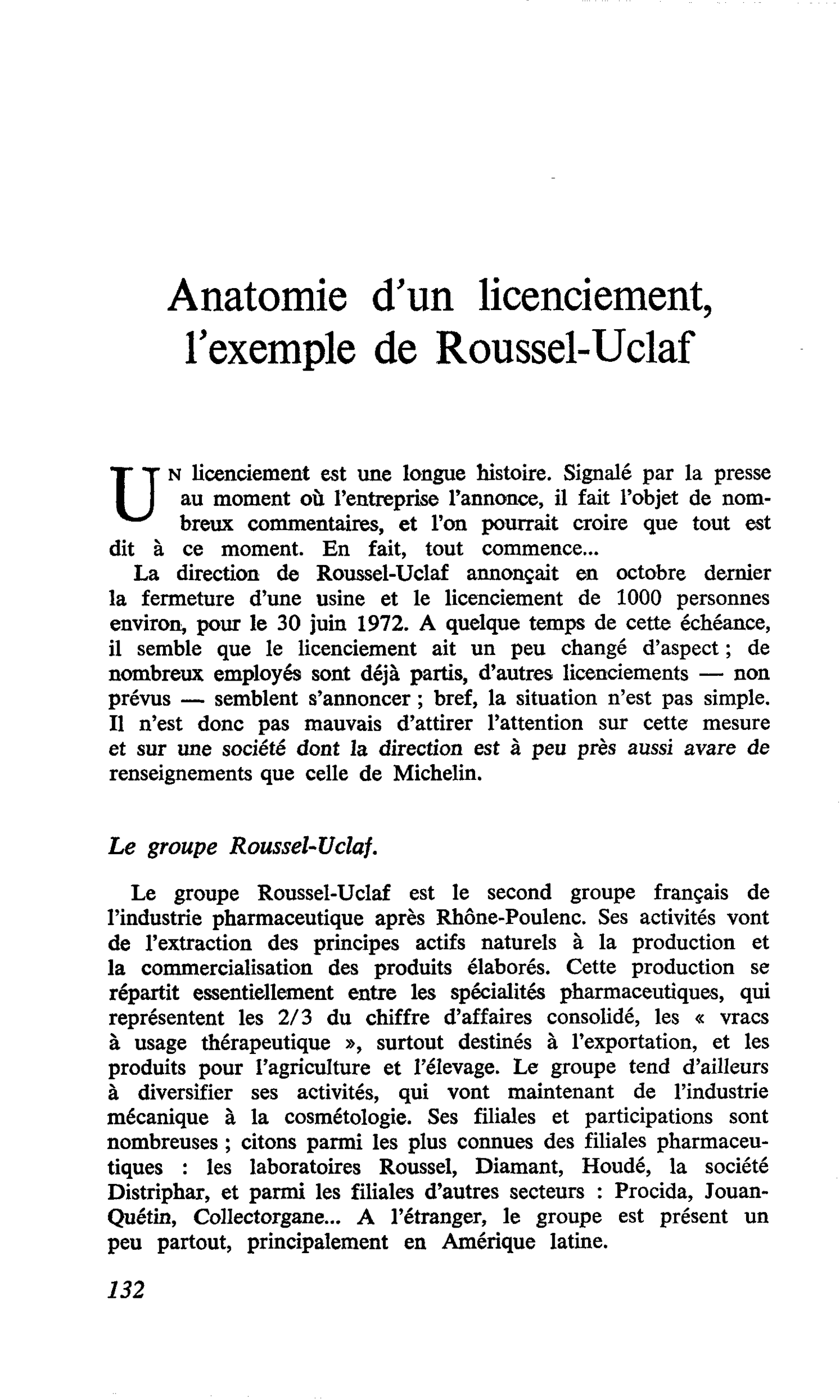Anatomie d’un licenciement, l’exemple de Roussel-Uclaf