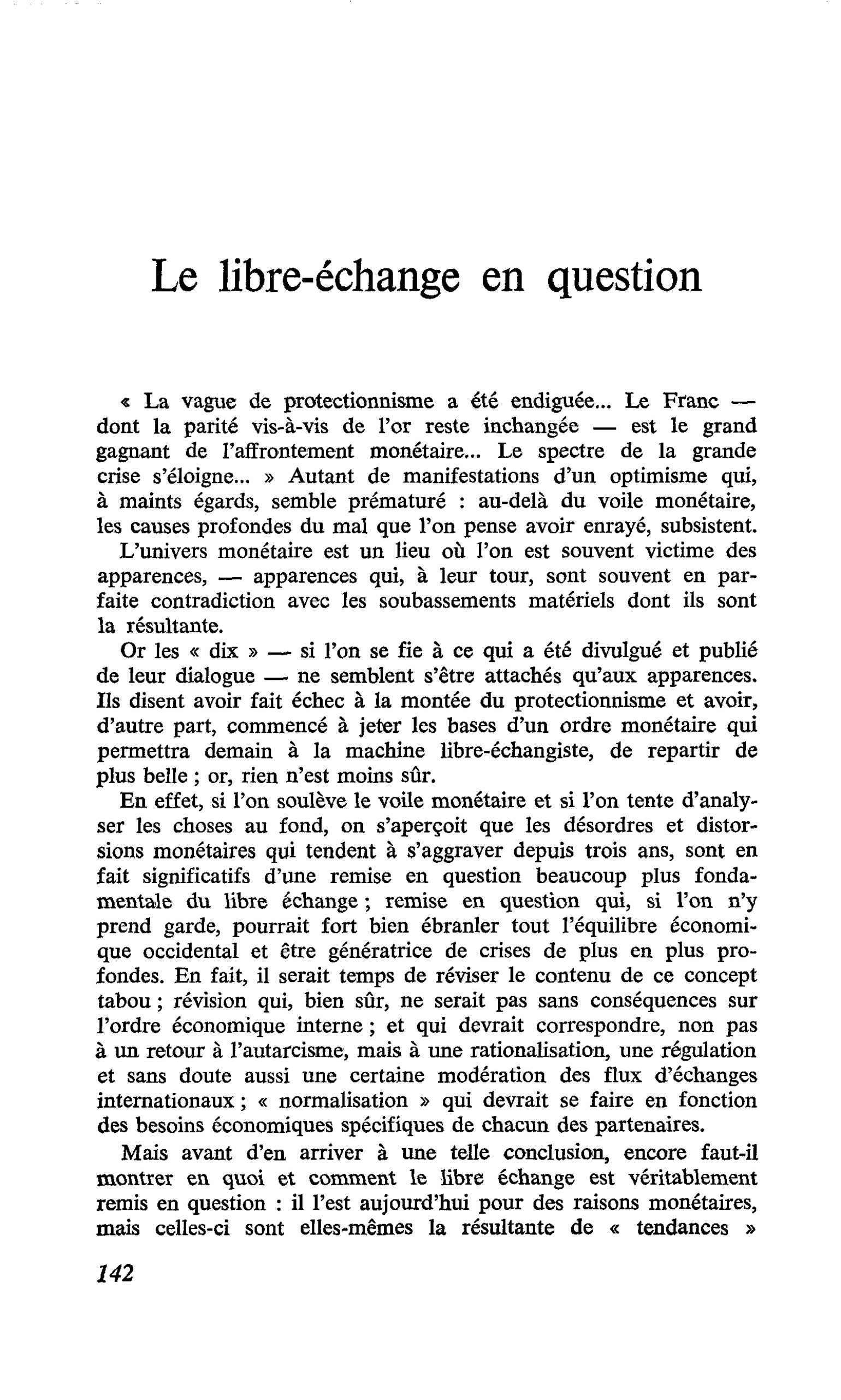 Le libre-échange en question