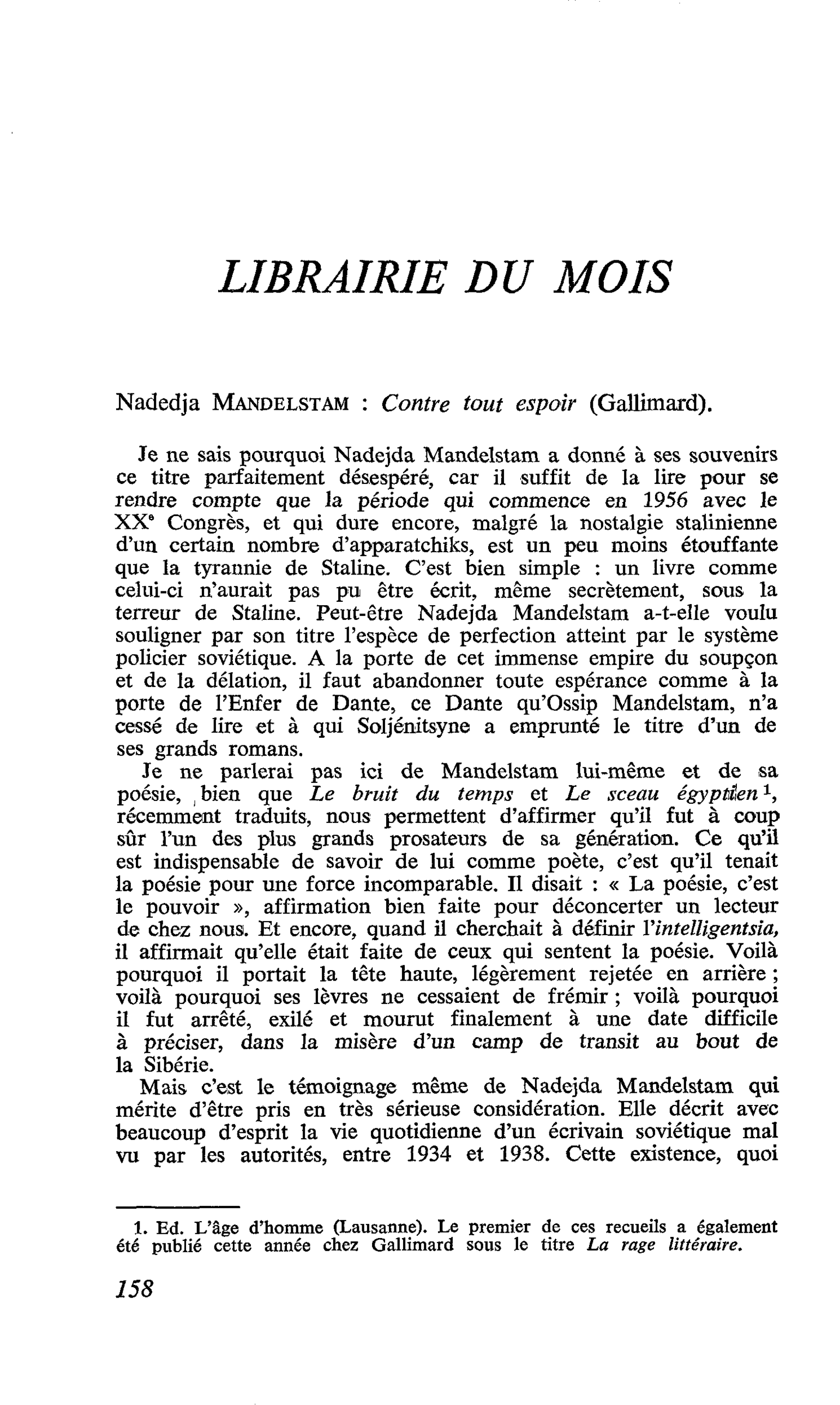 Nadedja Mandelstam : Contre tout espoir