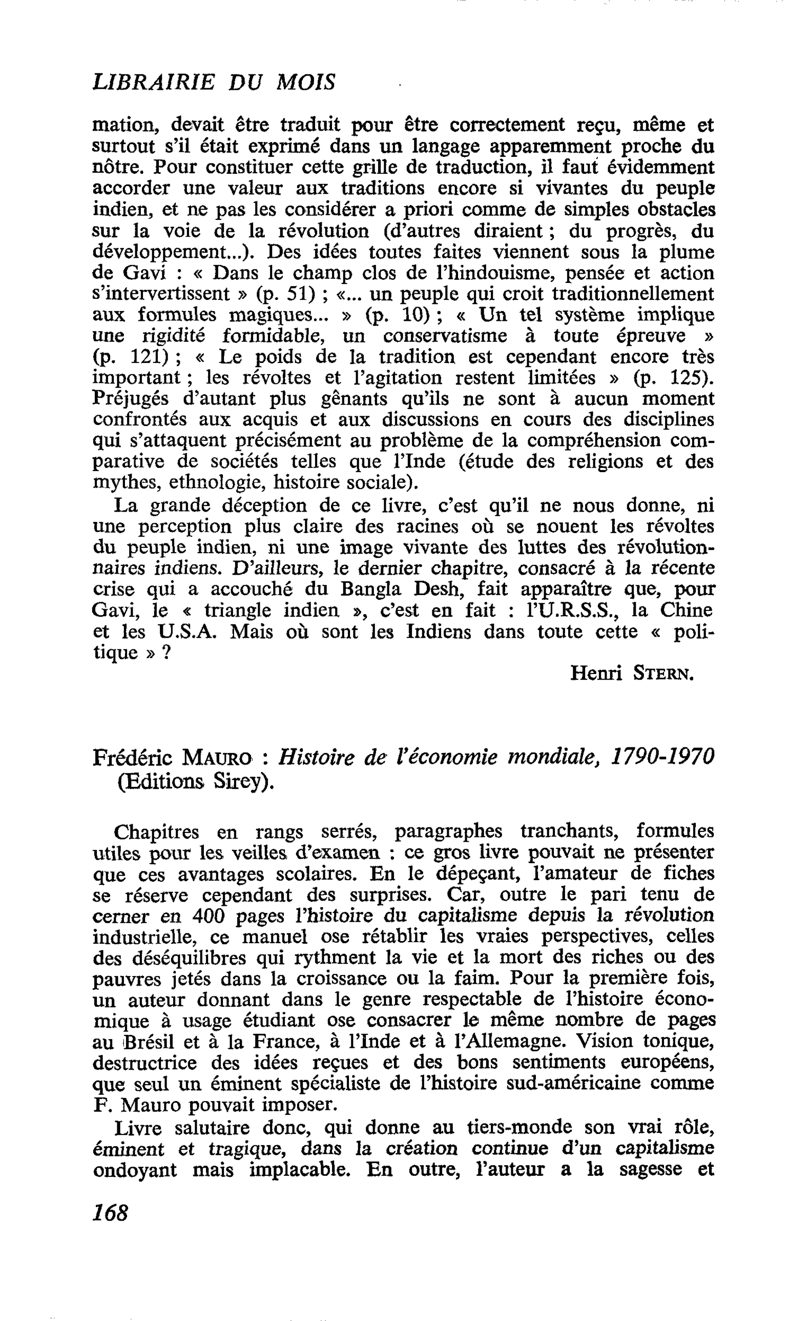 Frédéric Mauro : Histoire de l’économie mondiale, 1790-1970