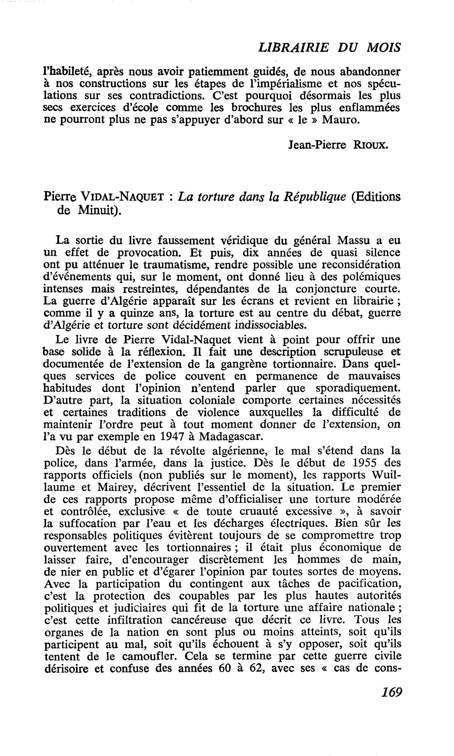 Pierre Vidal-Naquet : La torture dans la République