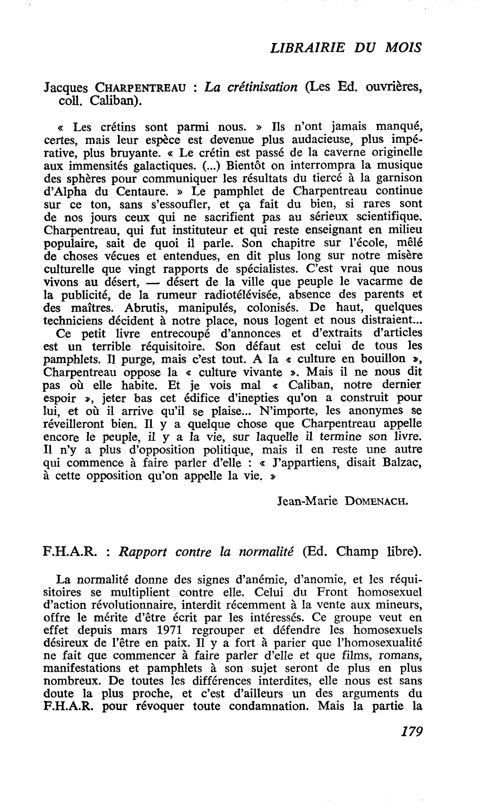 F.H.A.R. : Rapport contre la normalité
