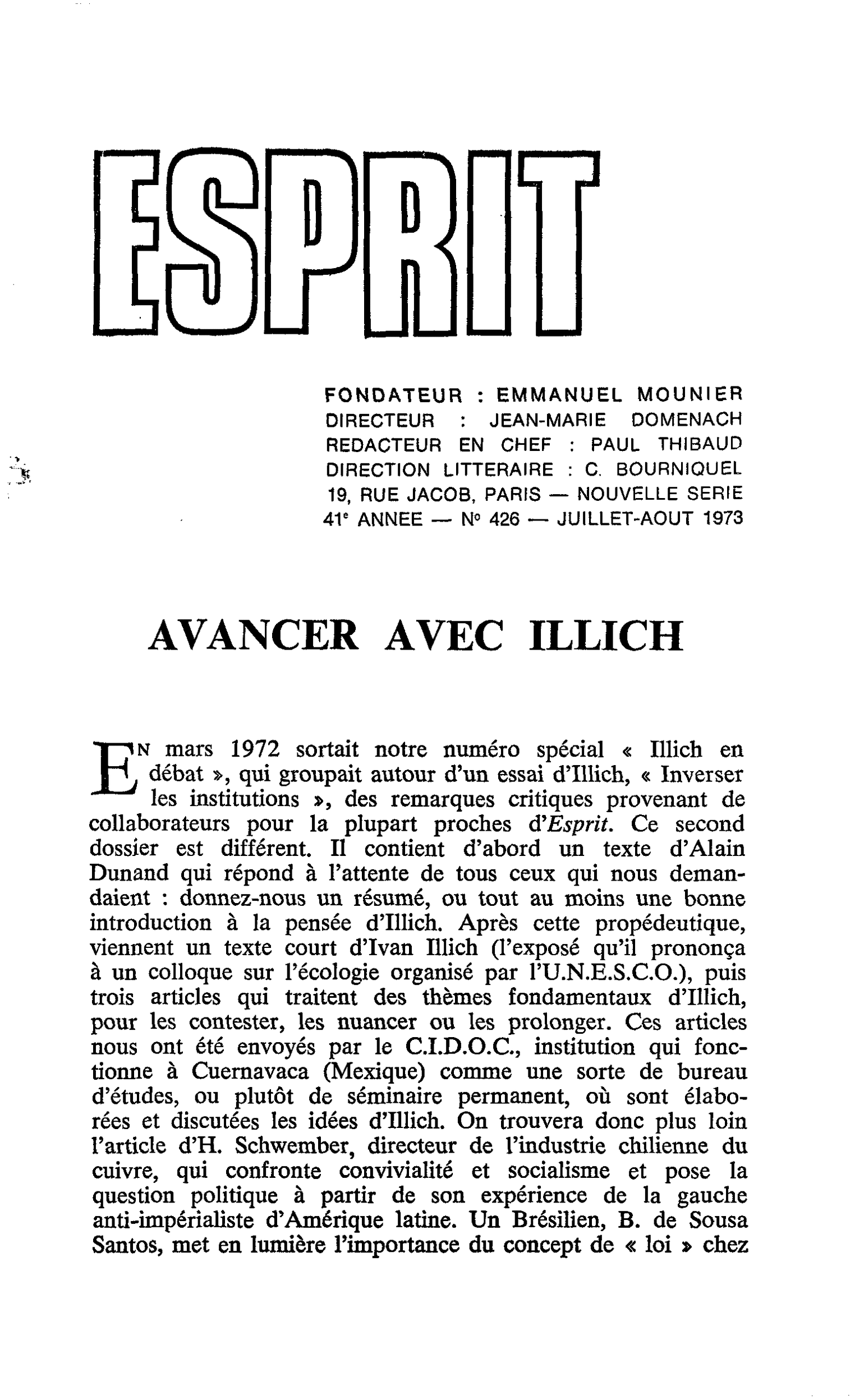 AVANCER AVEC ILLICH