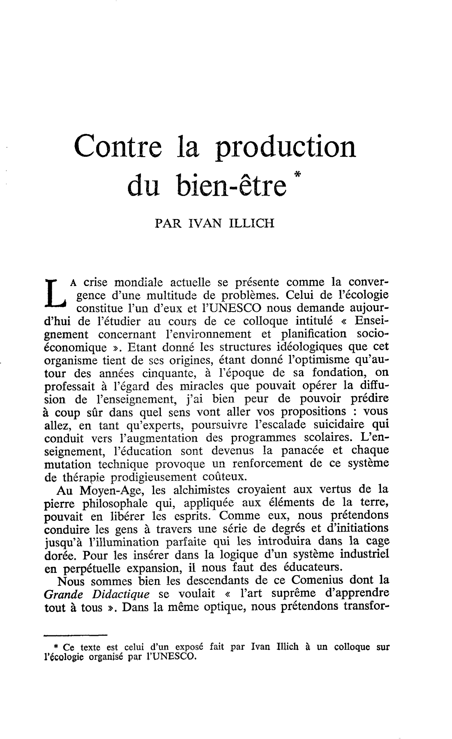 Contre la production du bien-être