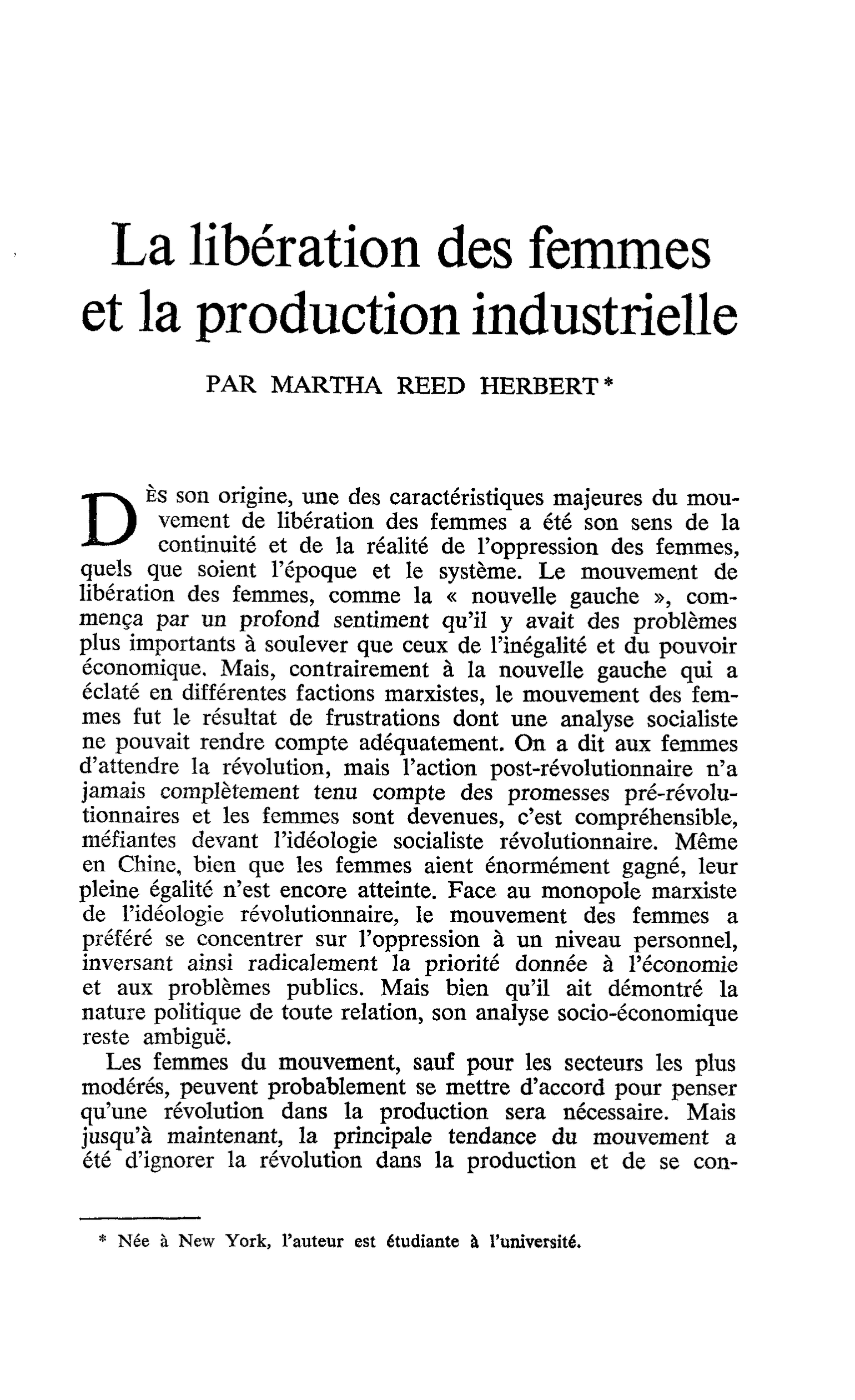 La libération des femmes et la production industrielle