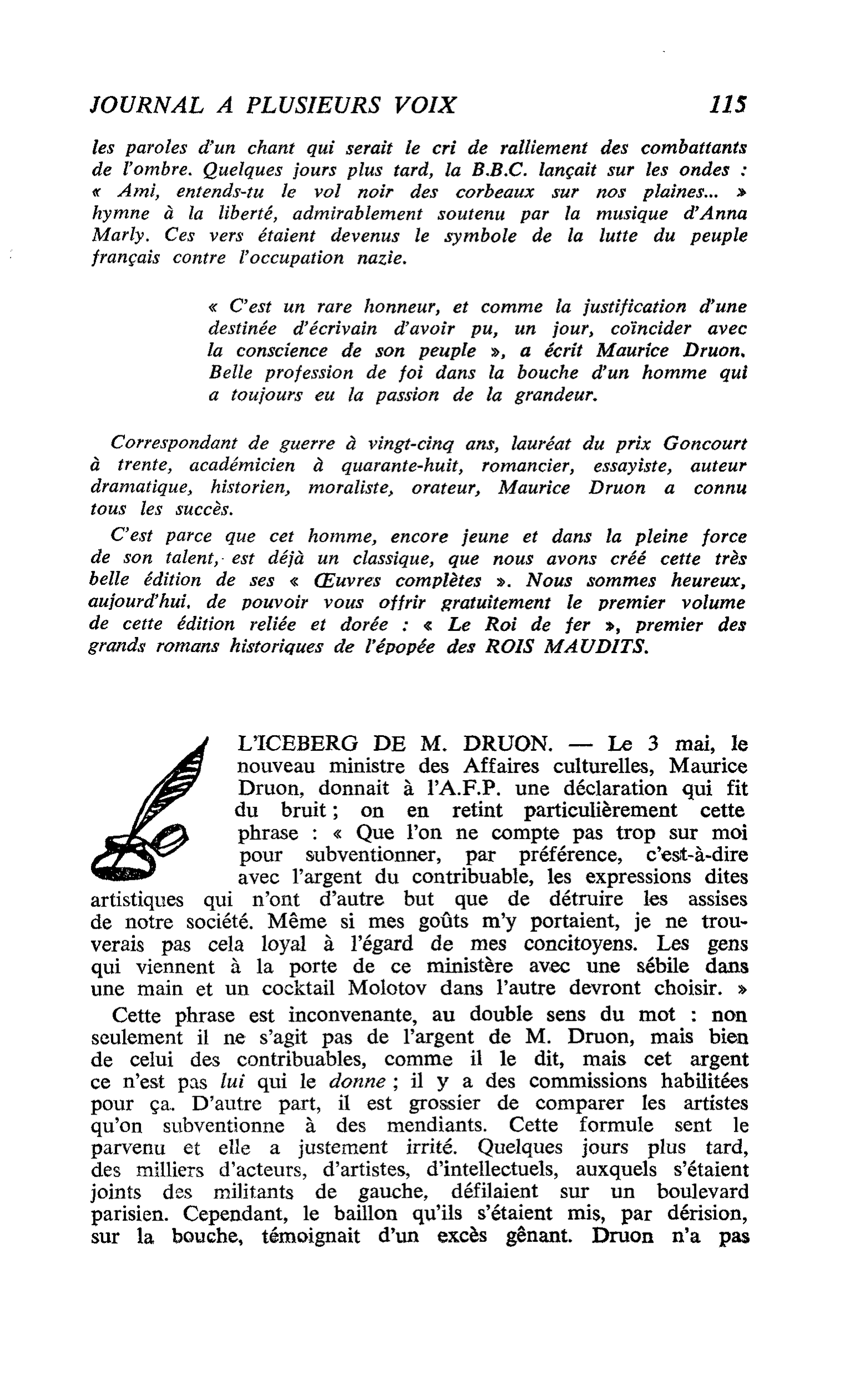 L’ICEBERG DE M. DRUON