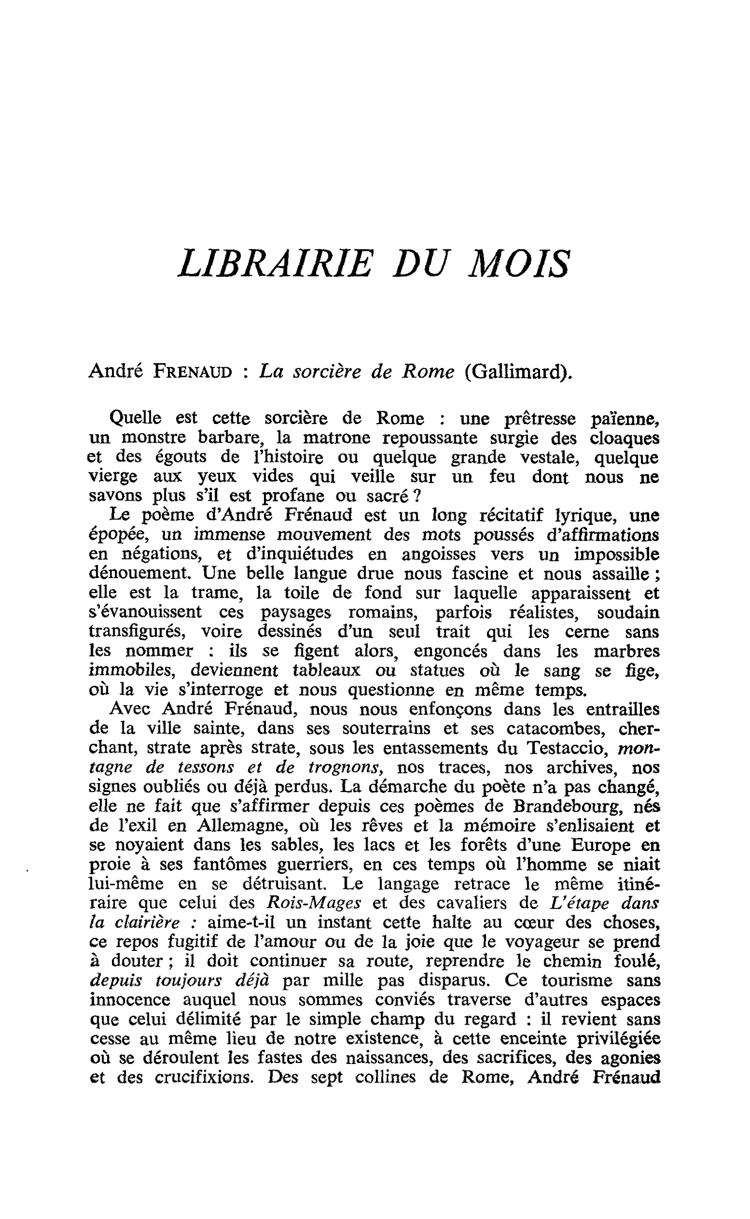 André Frenaud : La sorcière de Rome