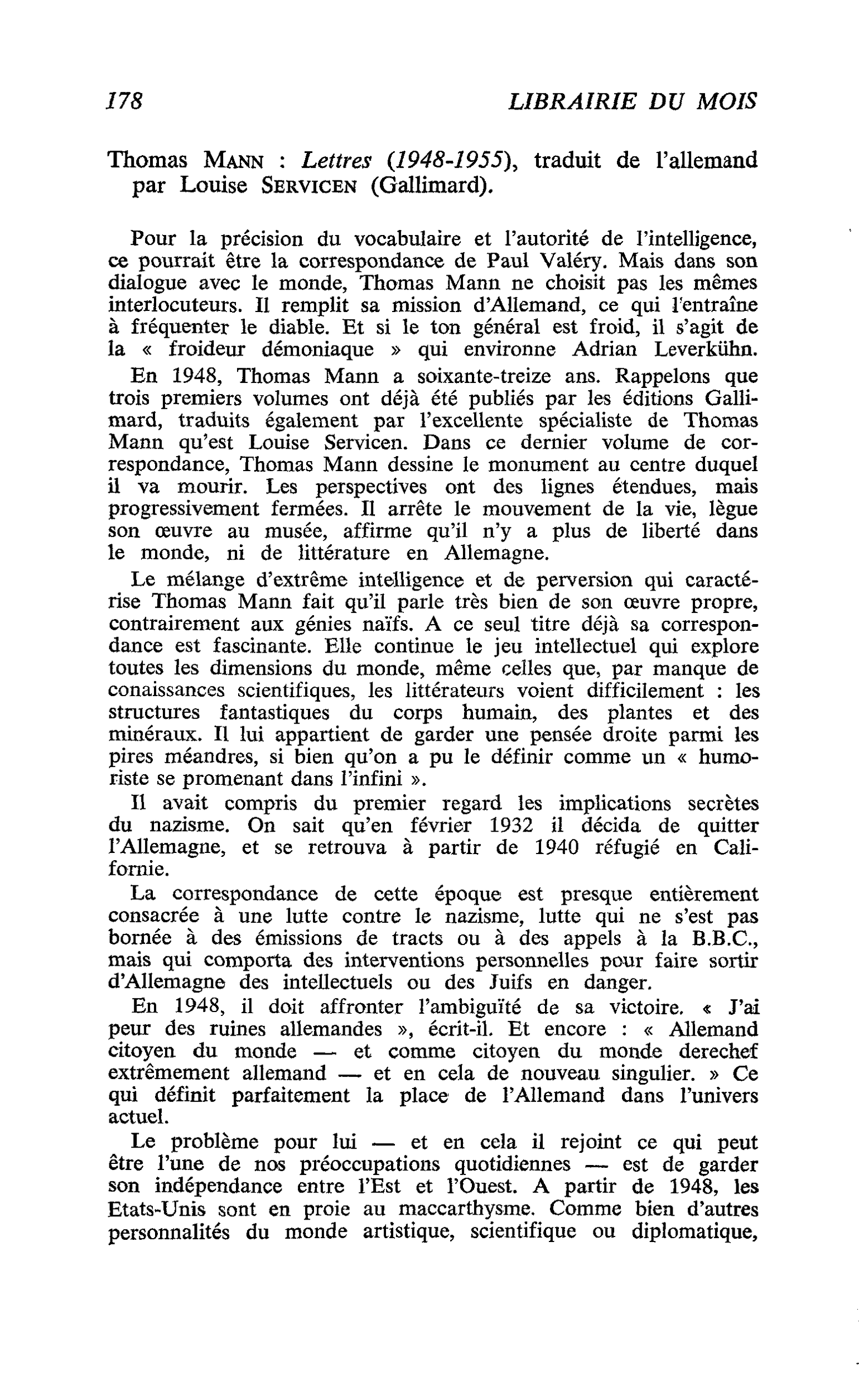 Thomas Mann : Lettres (1948-1955)