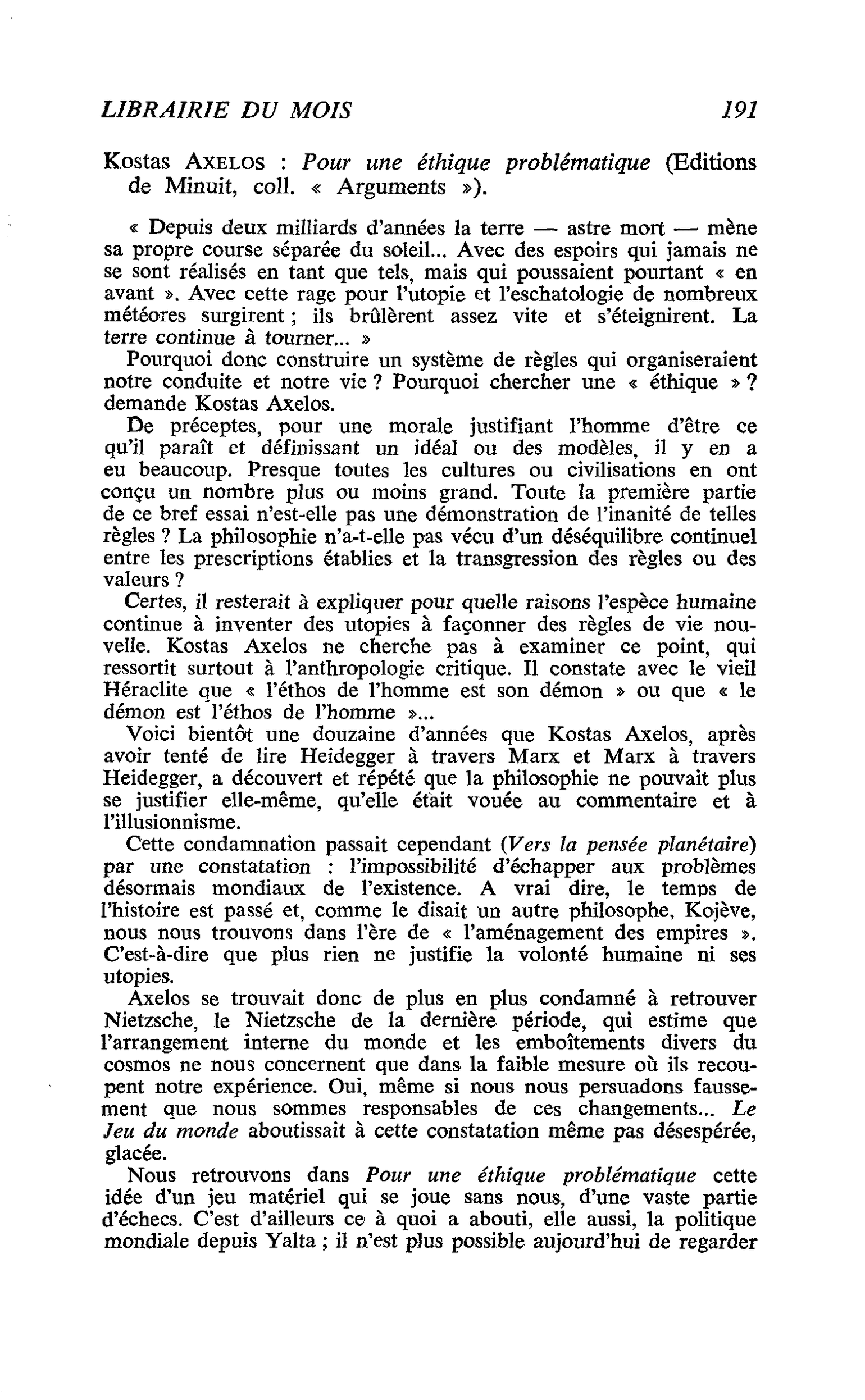 Kostas Axelos : Pour une éthique problématique