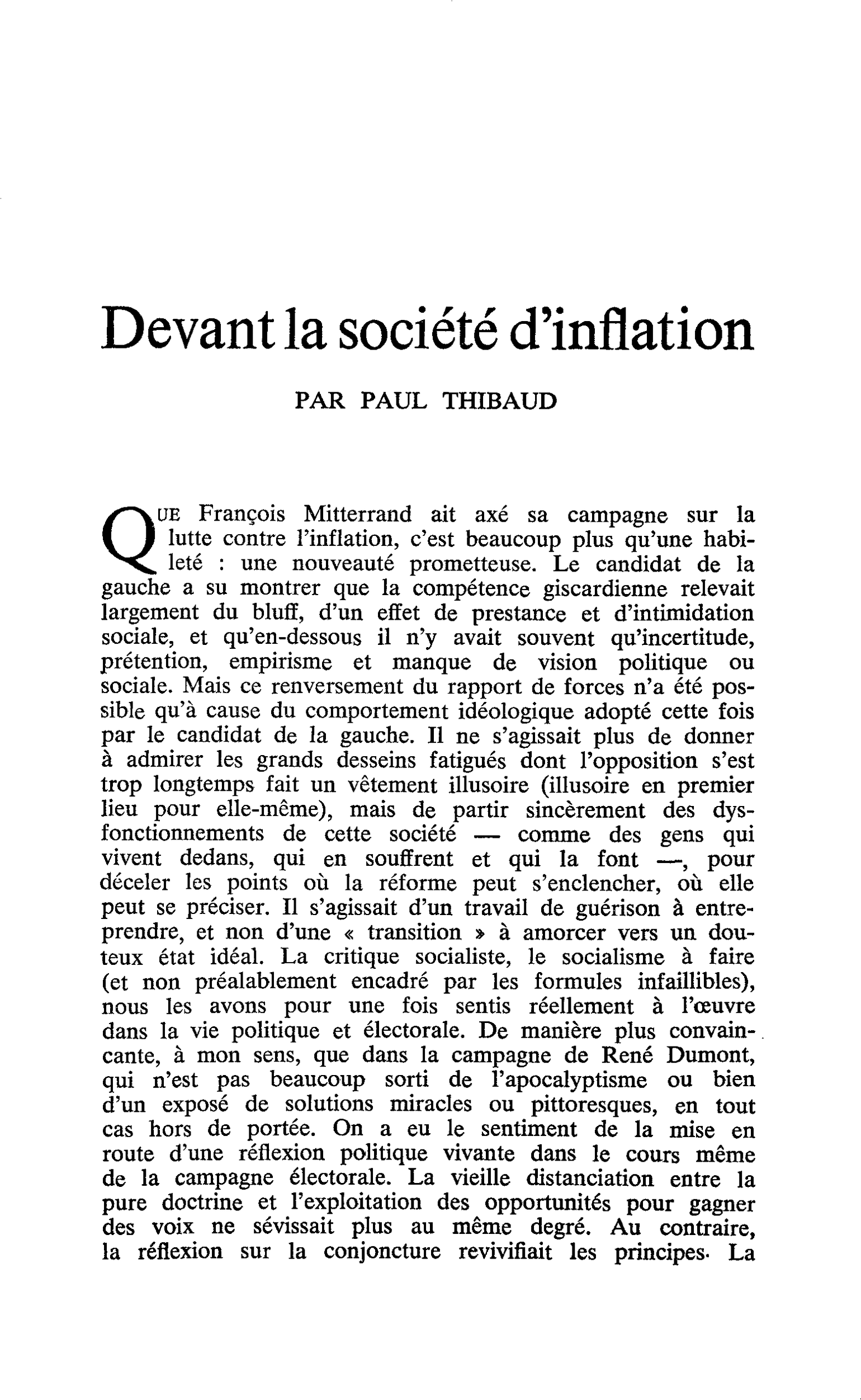 Devant la société d’inflation