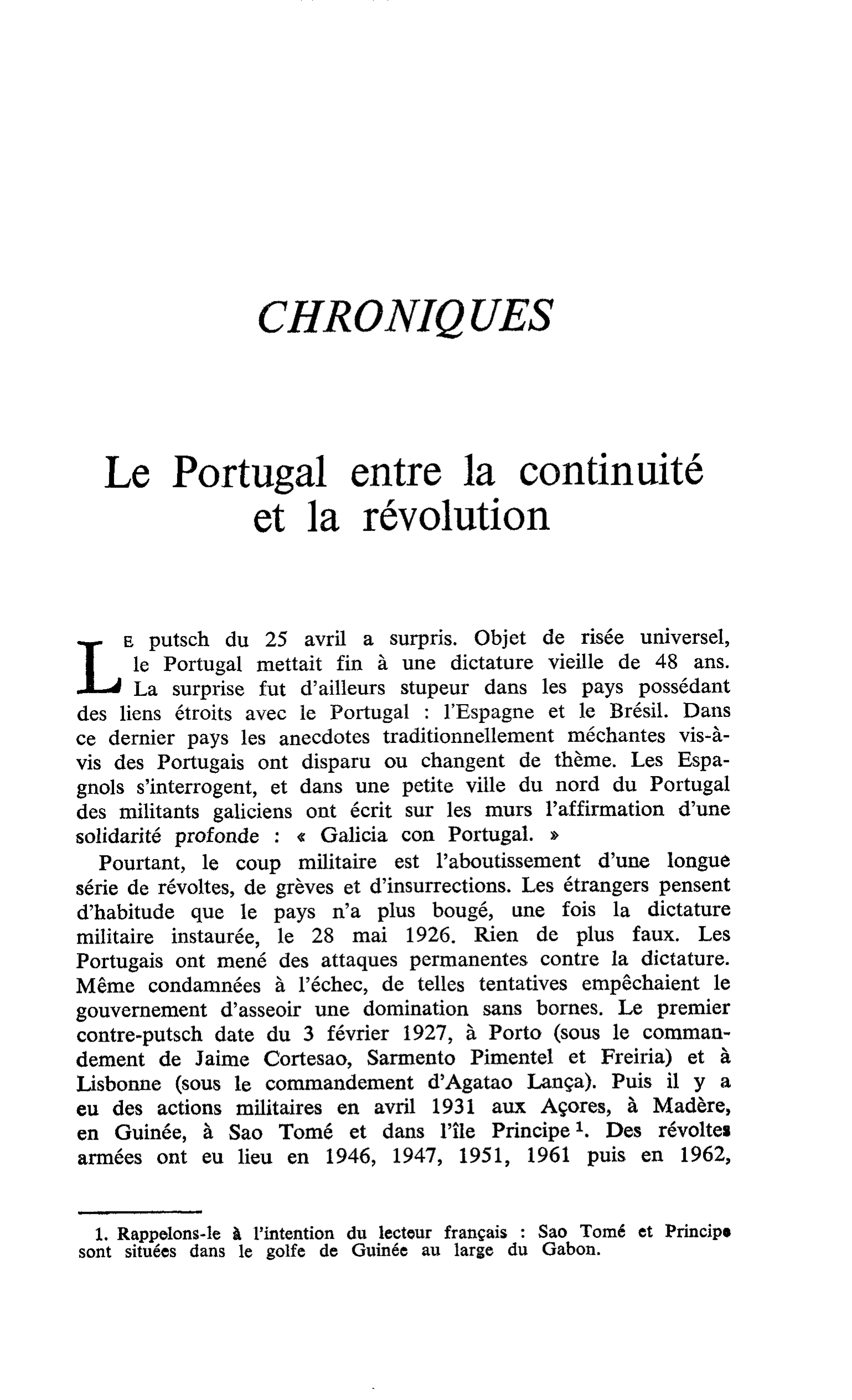 Le Portugal entre la continuité et la révolution