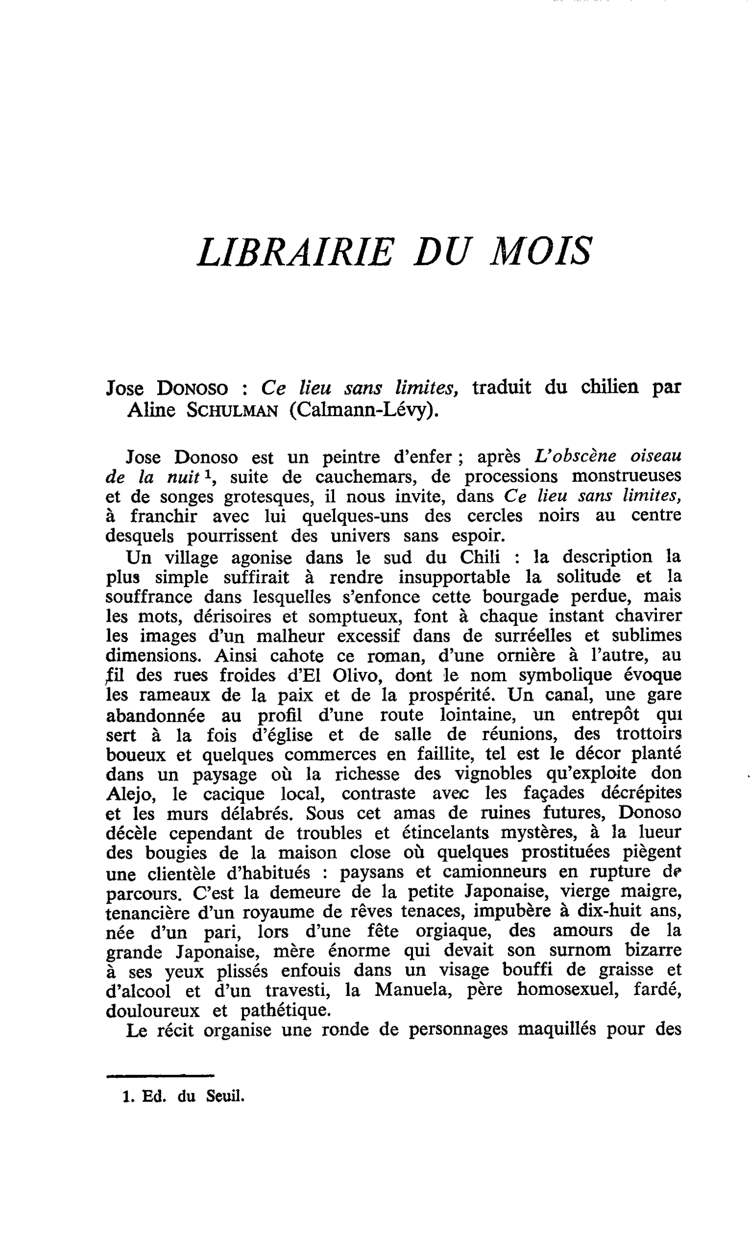 José Donoso : Ce lieu sans limites