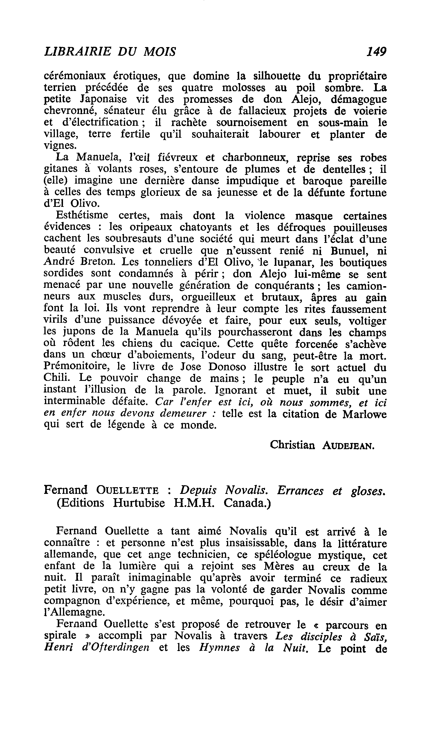 Fernand Ouellette : Depuis Novalis. Errances et gloses