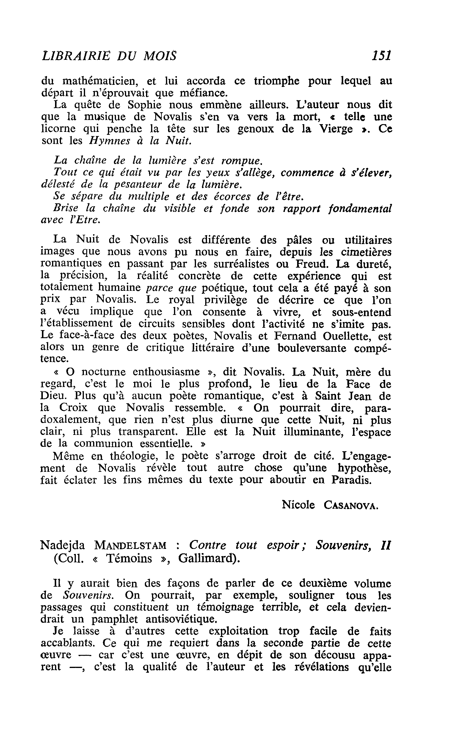 Nadejda Mandelstam : Contre tout espoir ; Souvenirs, H