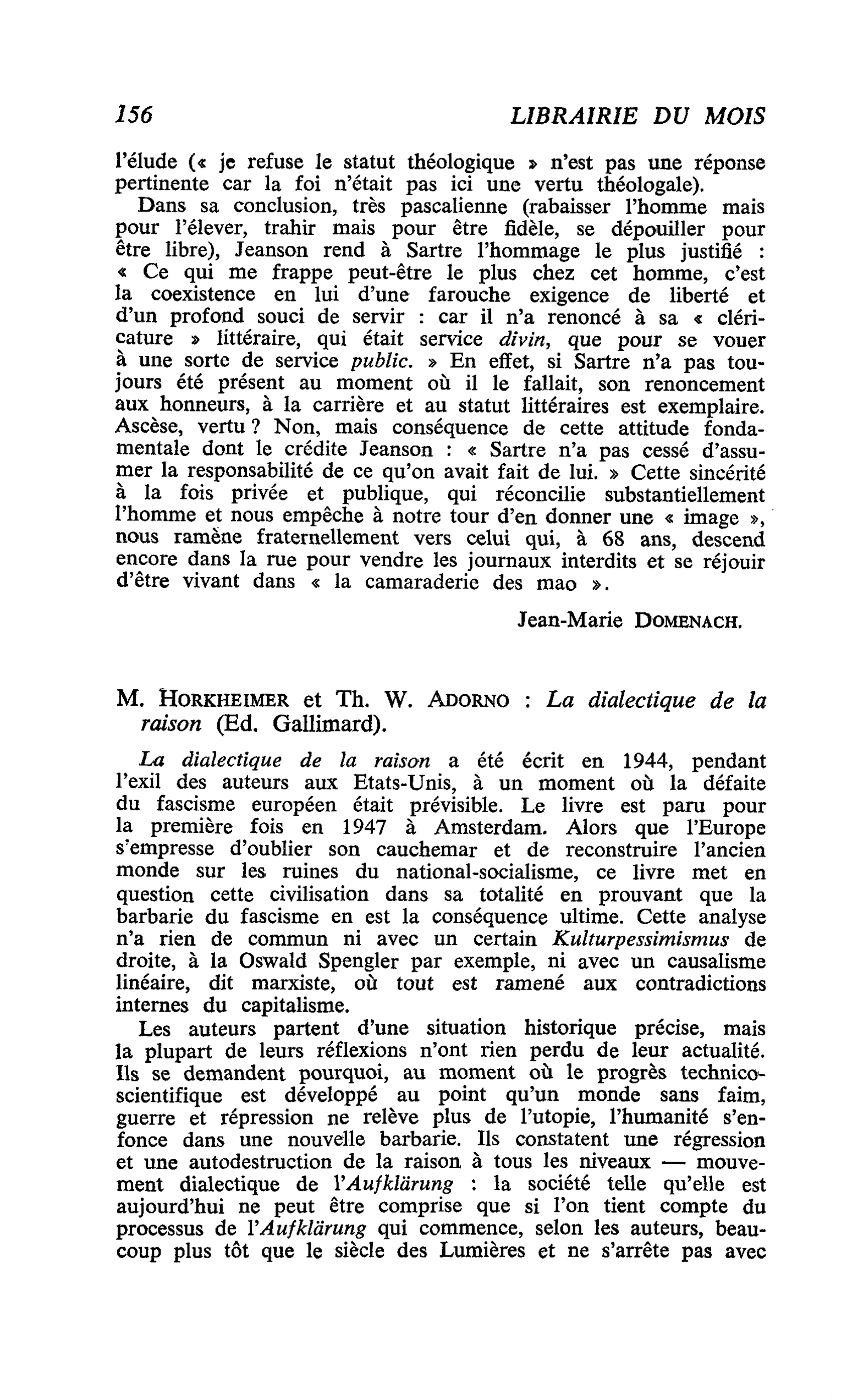 M. Horkheimer et Th. W. Adorno : La dialectique de la raison