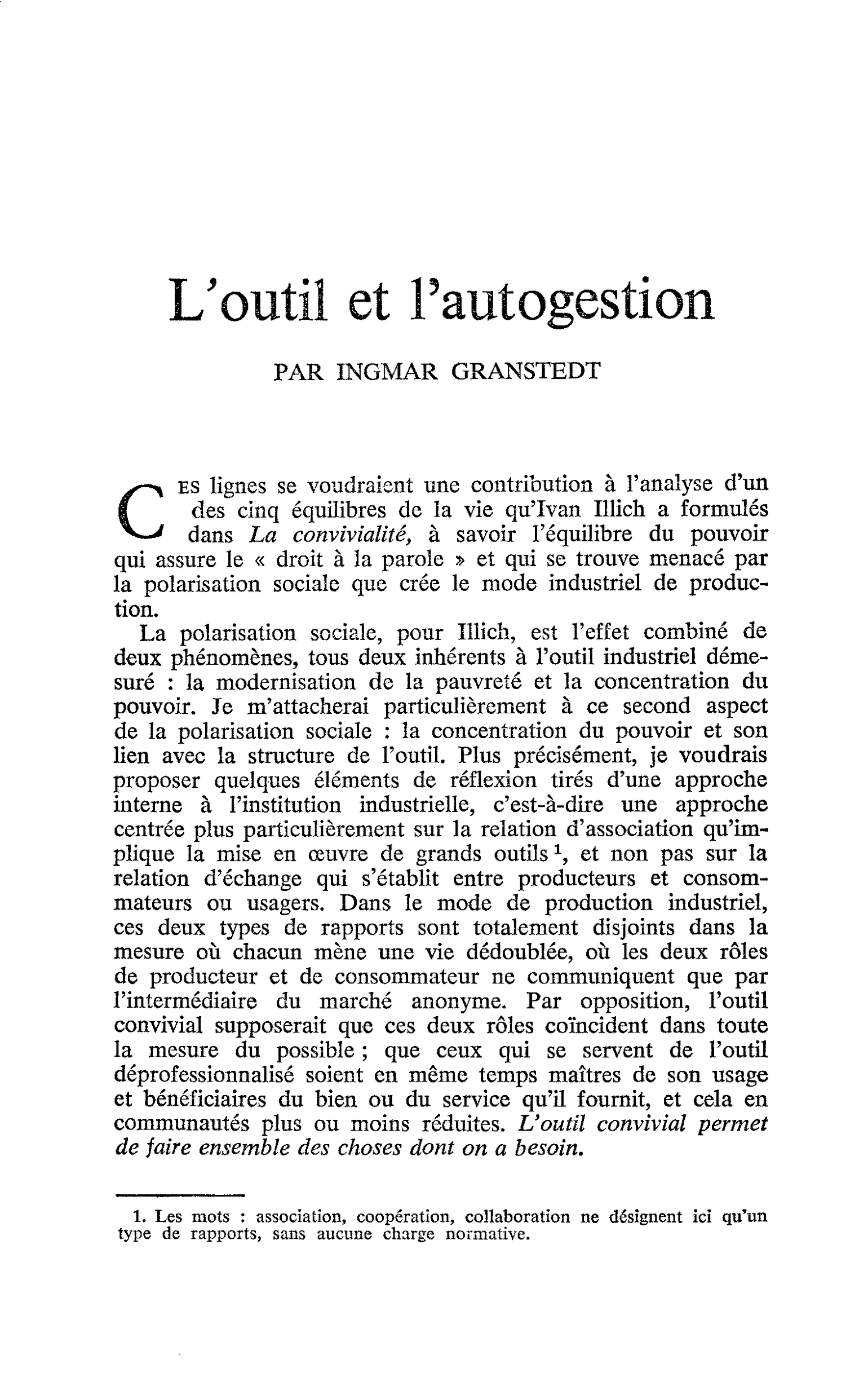L’outil et l’autogestion