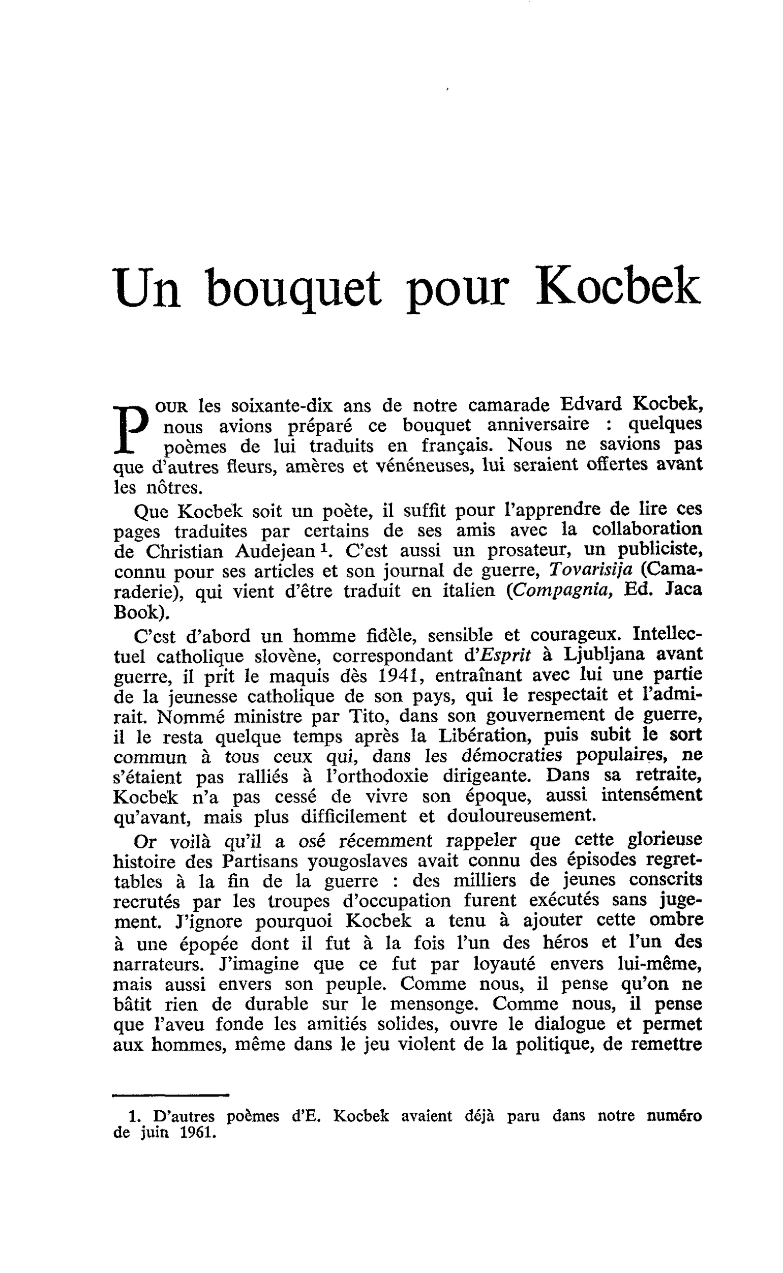 Un bouquet pour Kocbek
