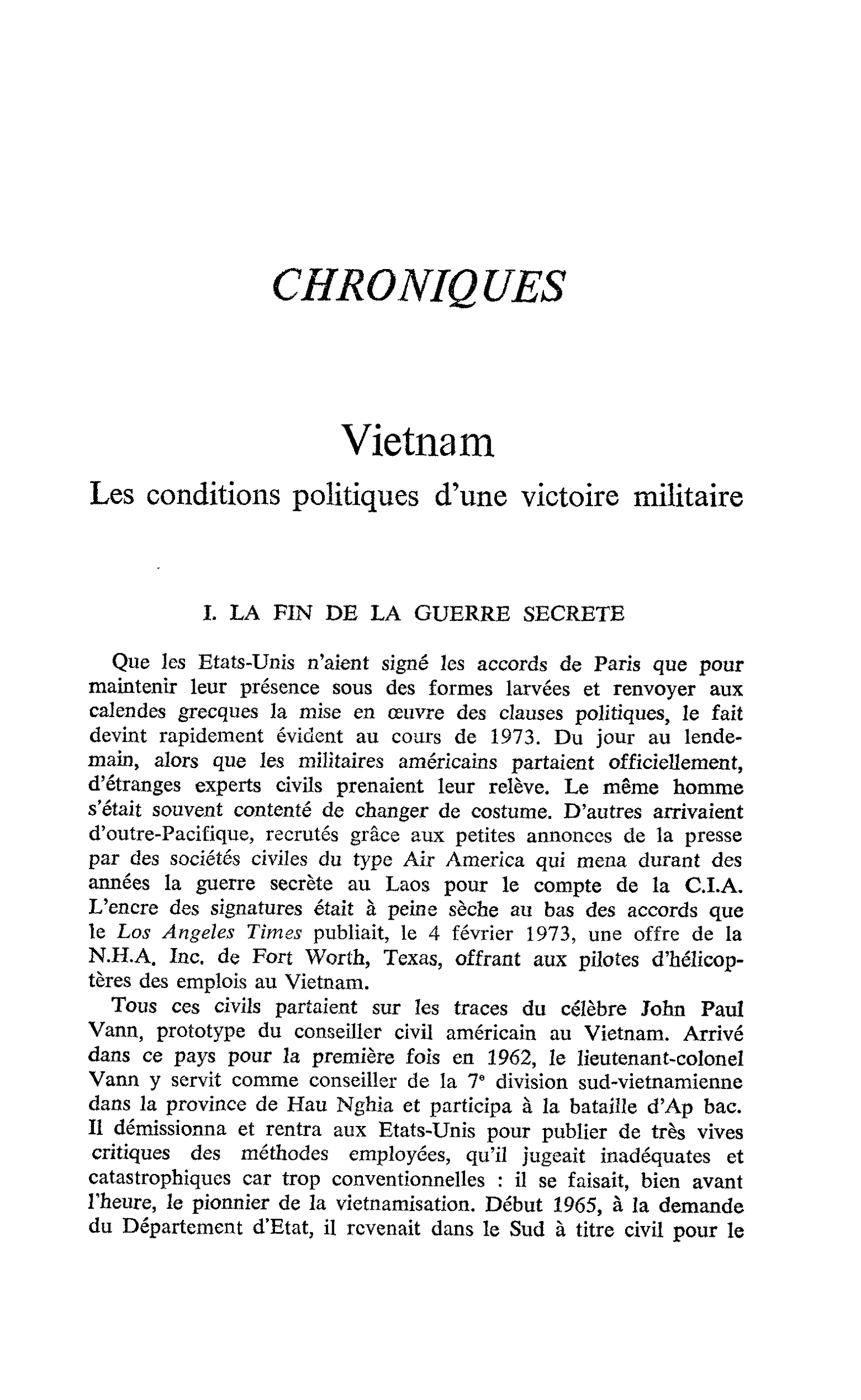 Vietnam. Les conditions politiques d’une victoire militaire