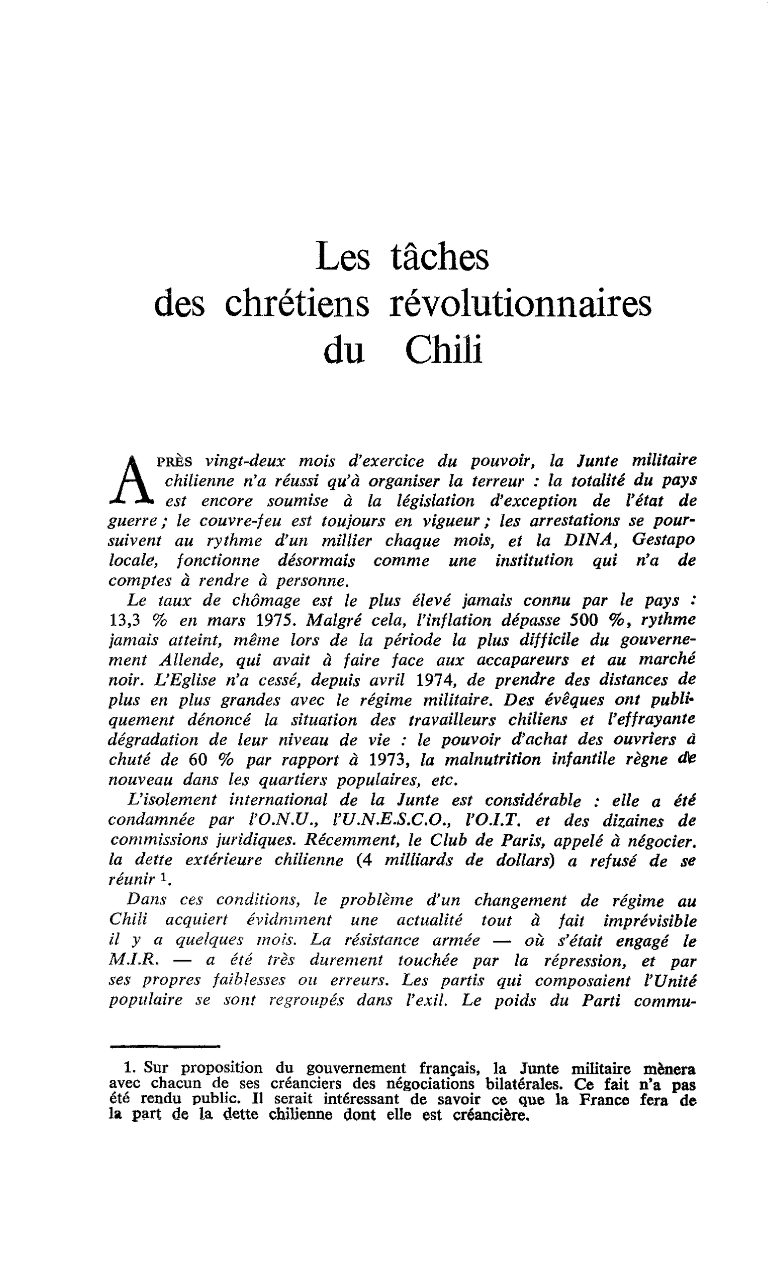 Les tâches des chrétiens révolutionnaires du Chili