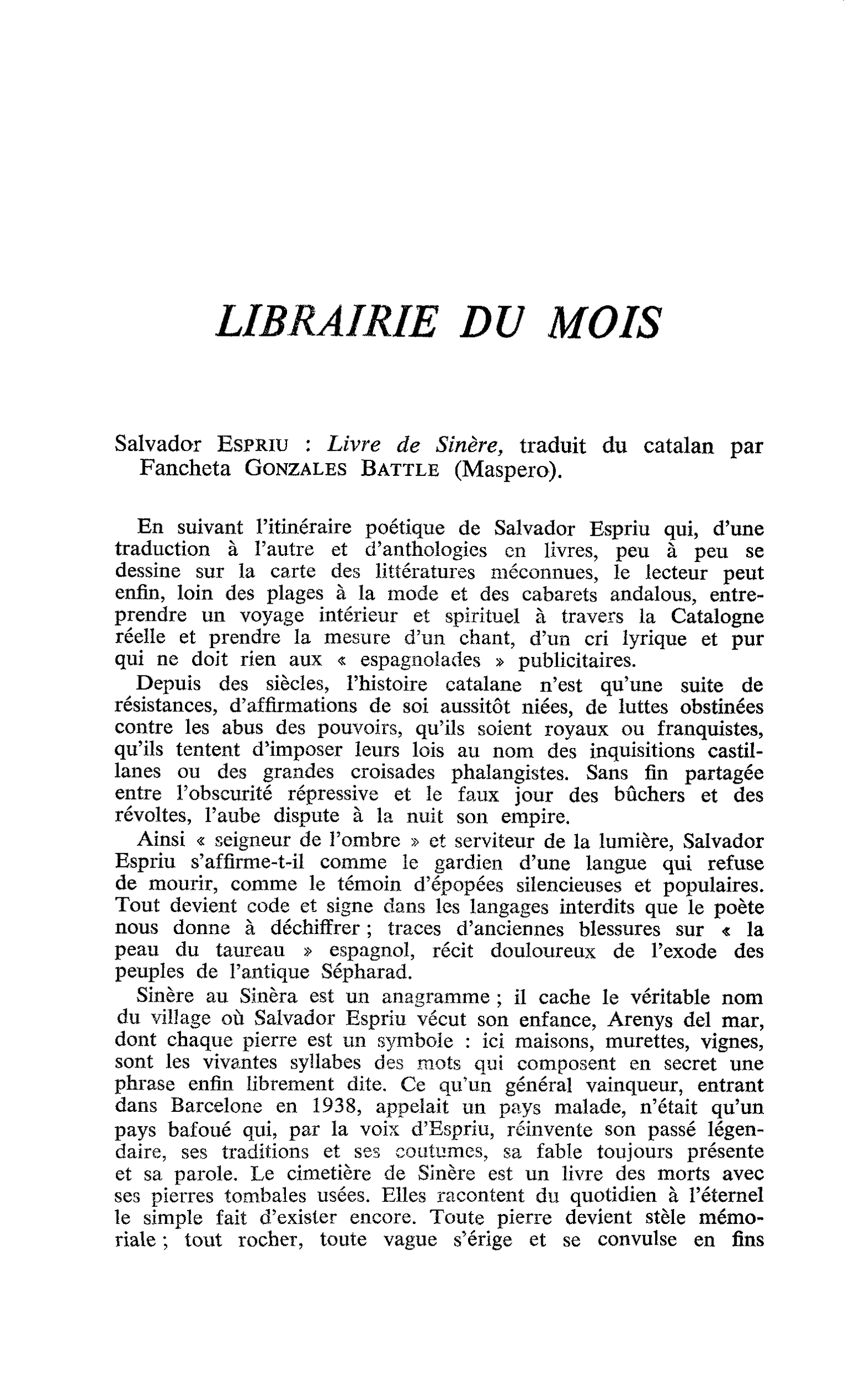 Salvador Espriu : Livre de Sinère, 