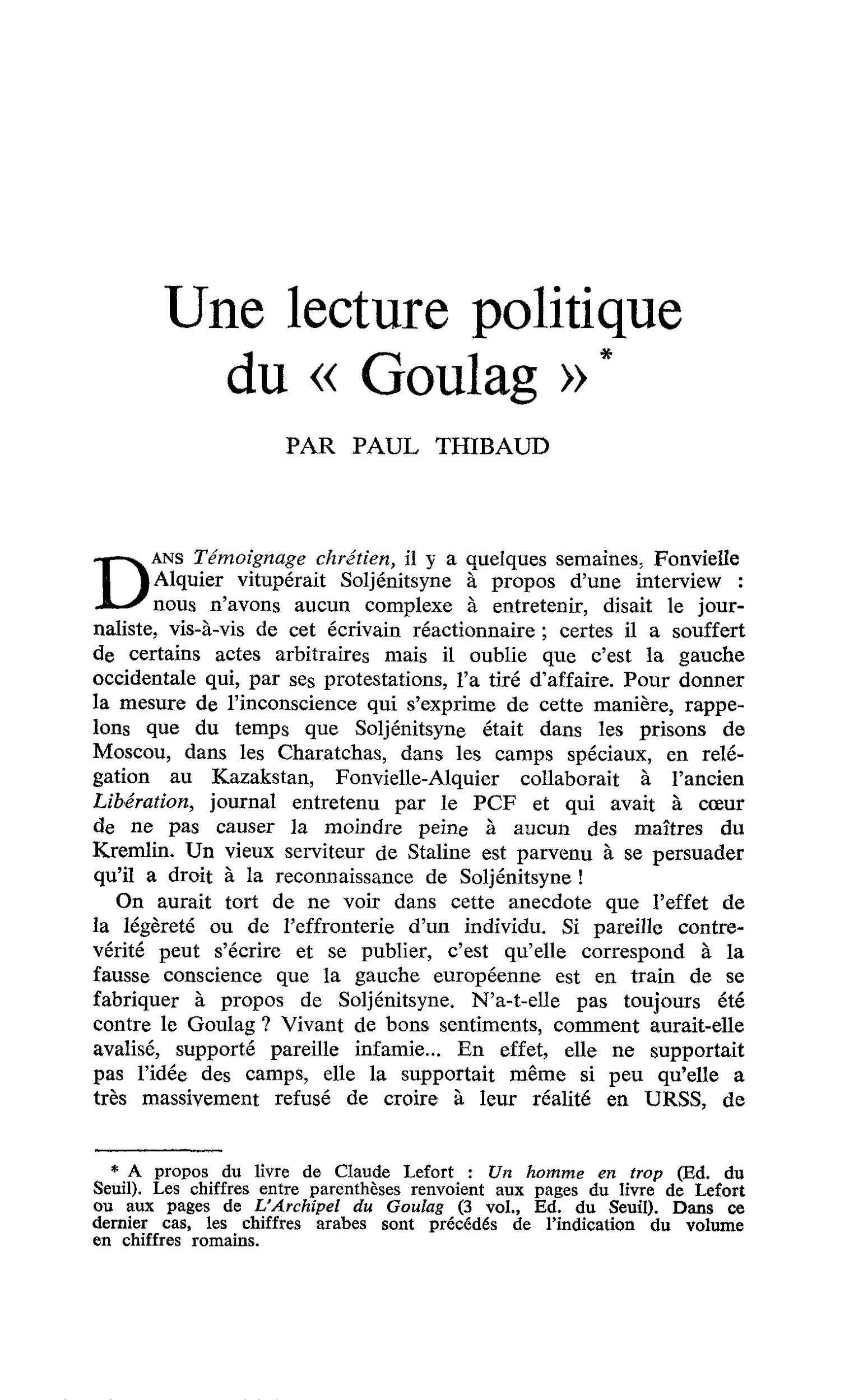 Une lecture politique du « Goulag »