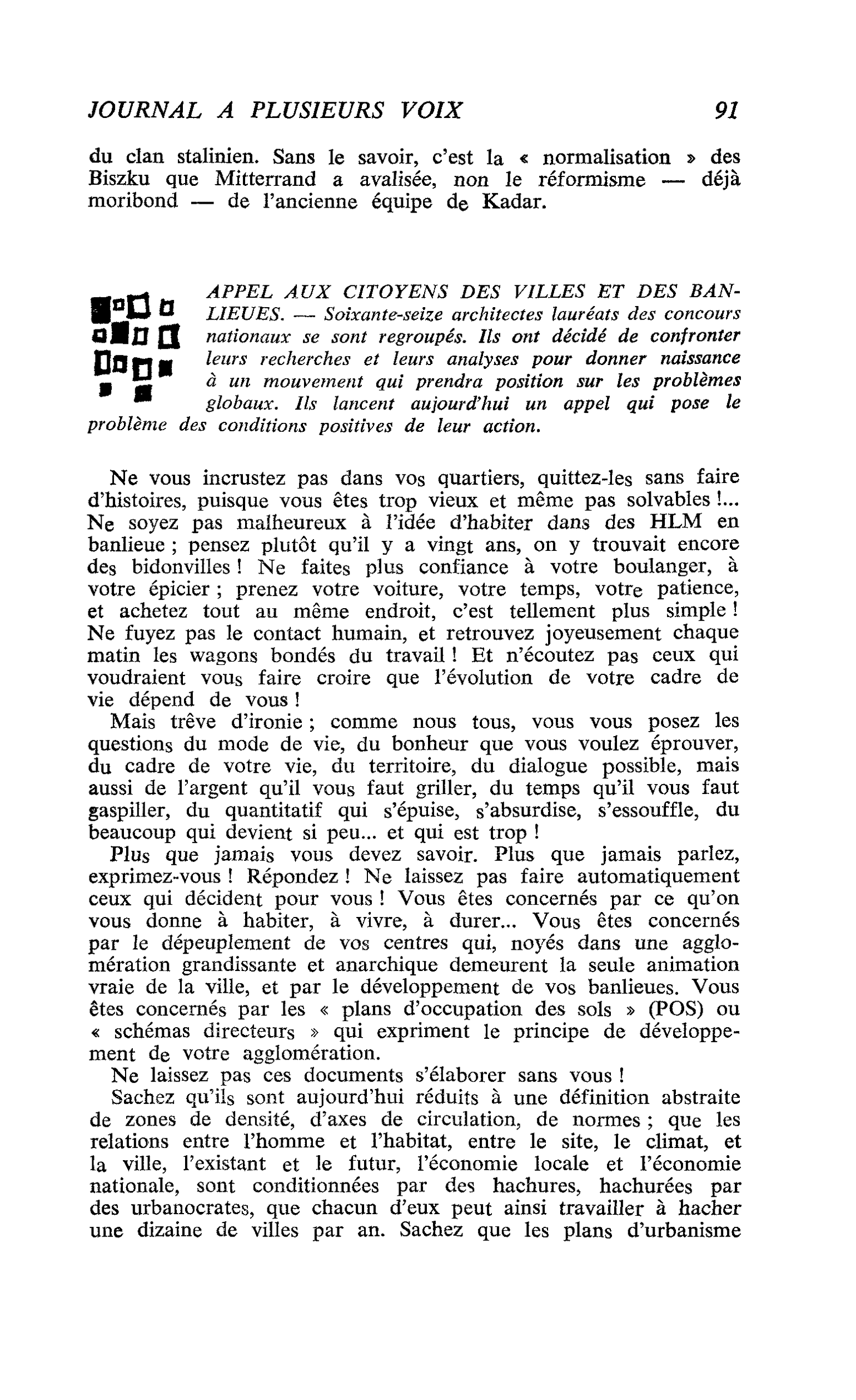 APPEL AUX CITOYENS DES VILLES ET DES BANLIEUES
