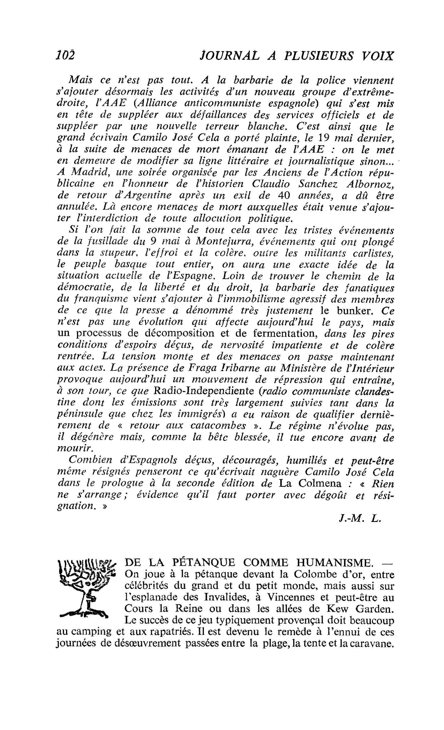 DE LA PÉTANQUE COMME HUMANISME
