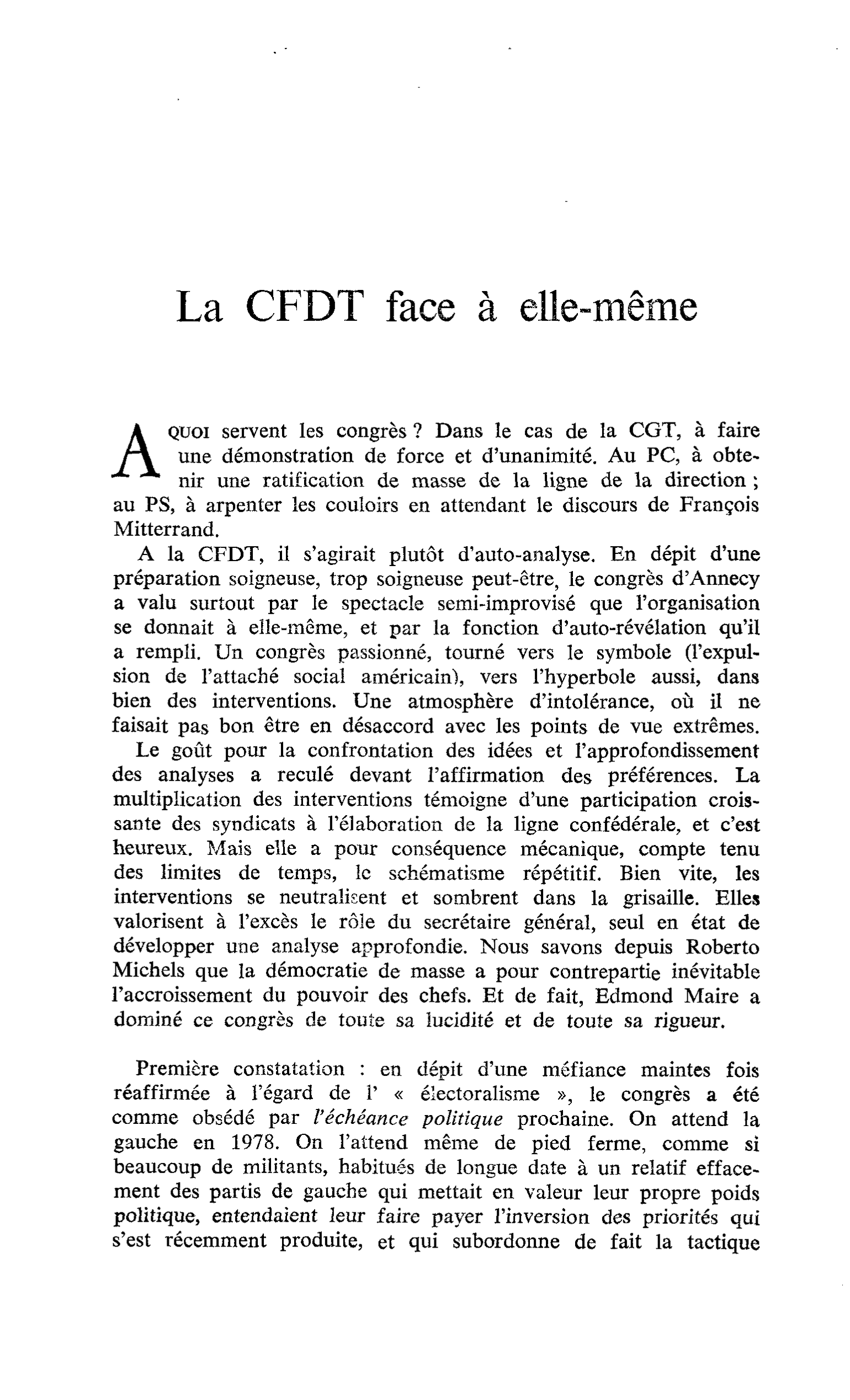 La CFDT face à elle-même