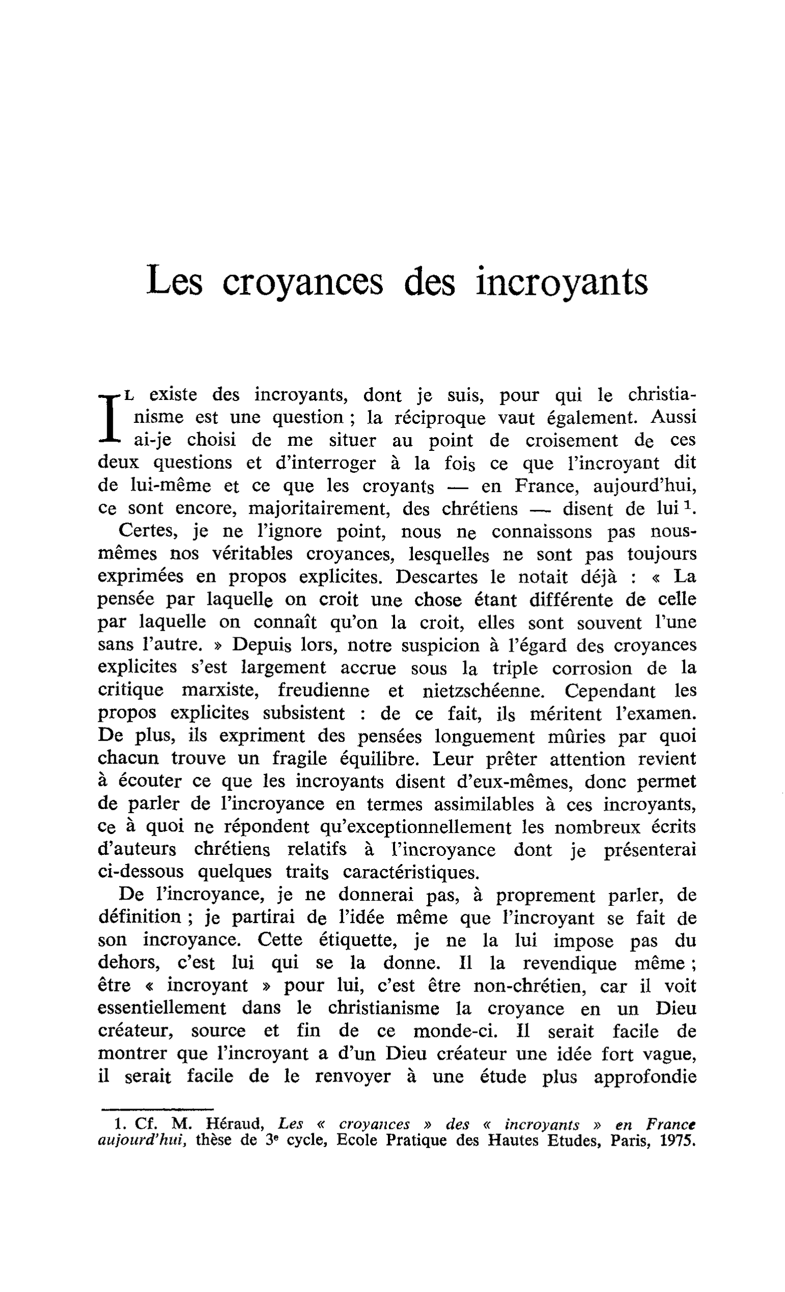 Les croyances des incroyants