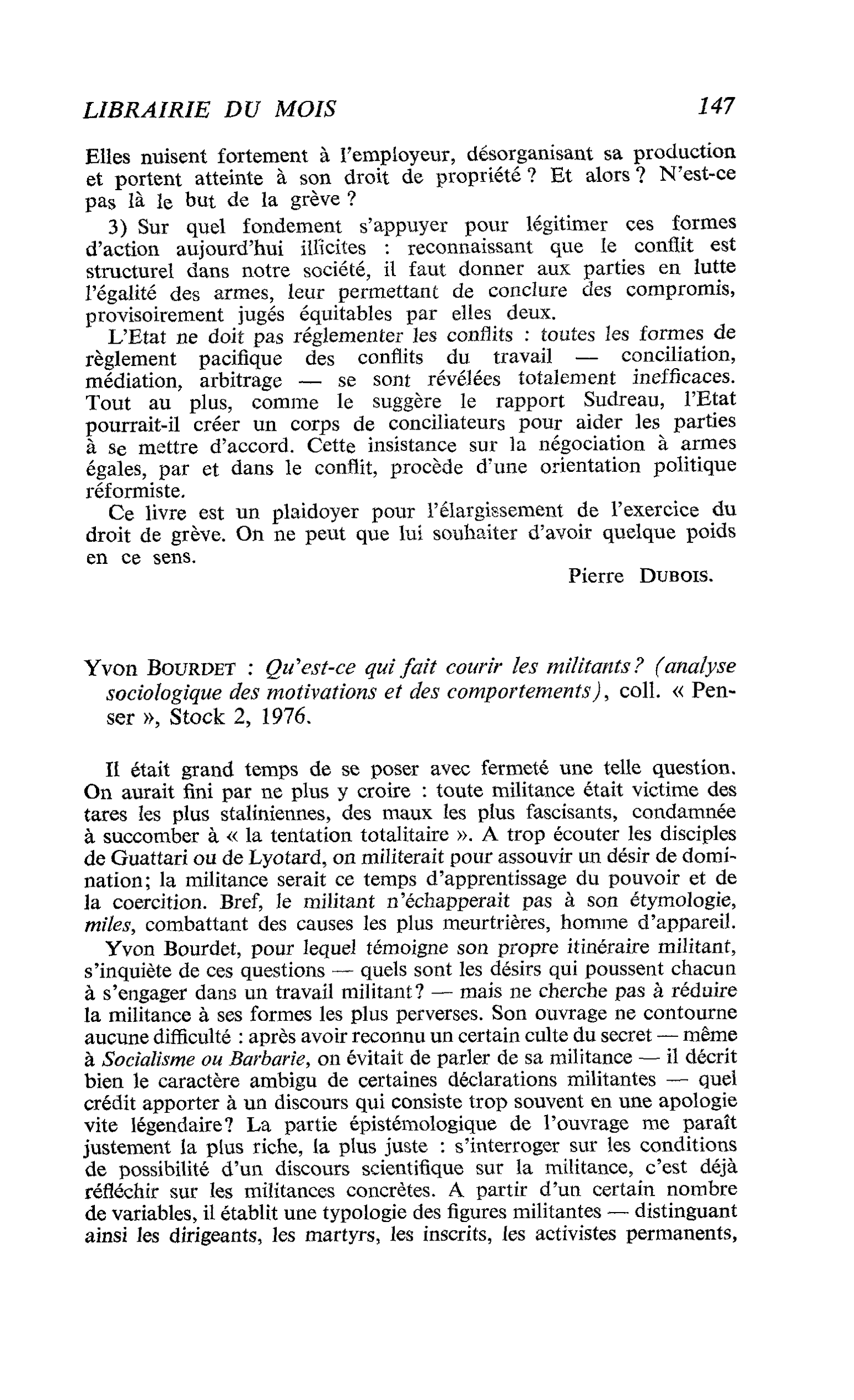 Yvon Bourdet : Qu’est-ce qui fait courir les militants? (analyse sociologique des motivations et des comportements)