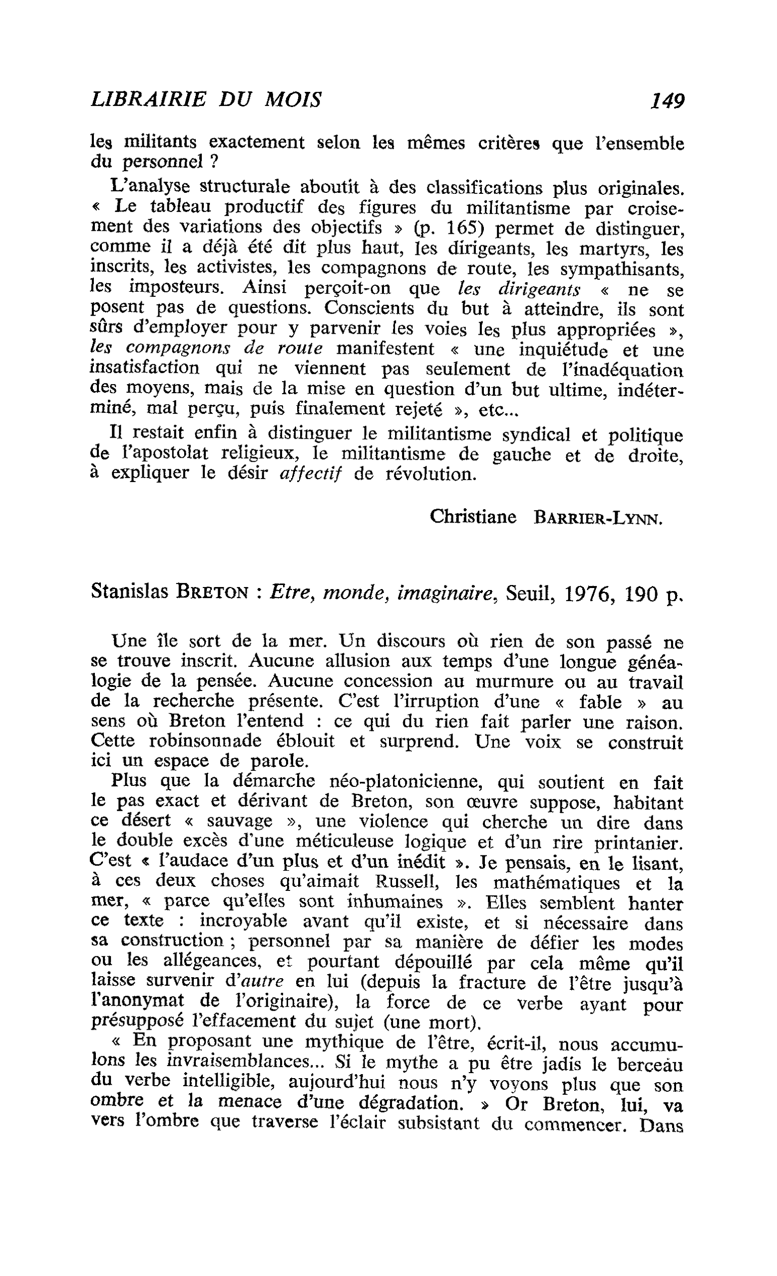 Stanislas Breton : Etre, monde, imaginaire, 
