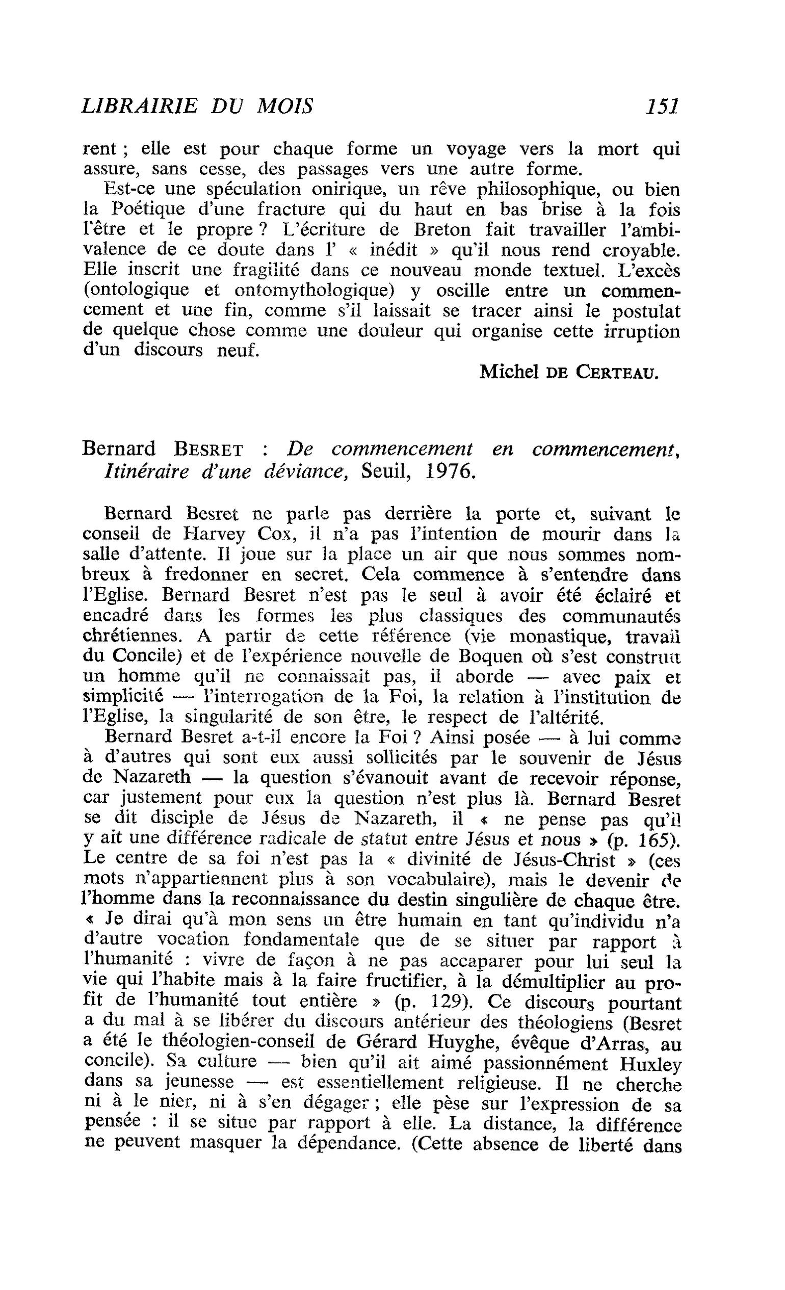 Bernard Besret : De commencement en commencement Itinéraire d’une déviance