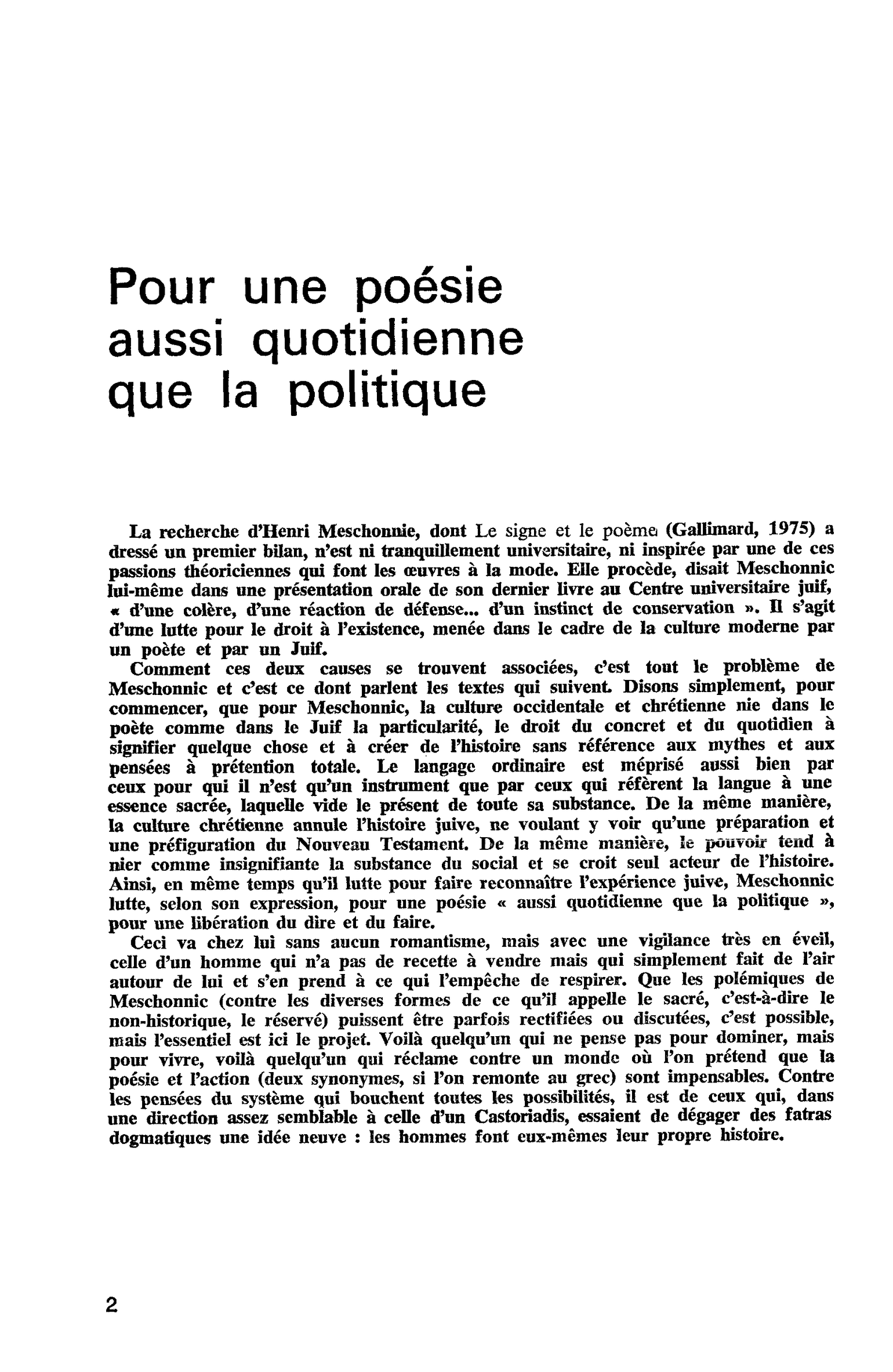 Pour une poésie aussi quotidienne que la politique
